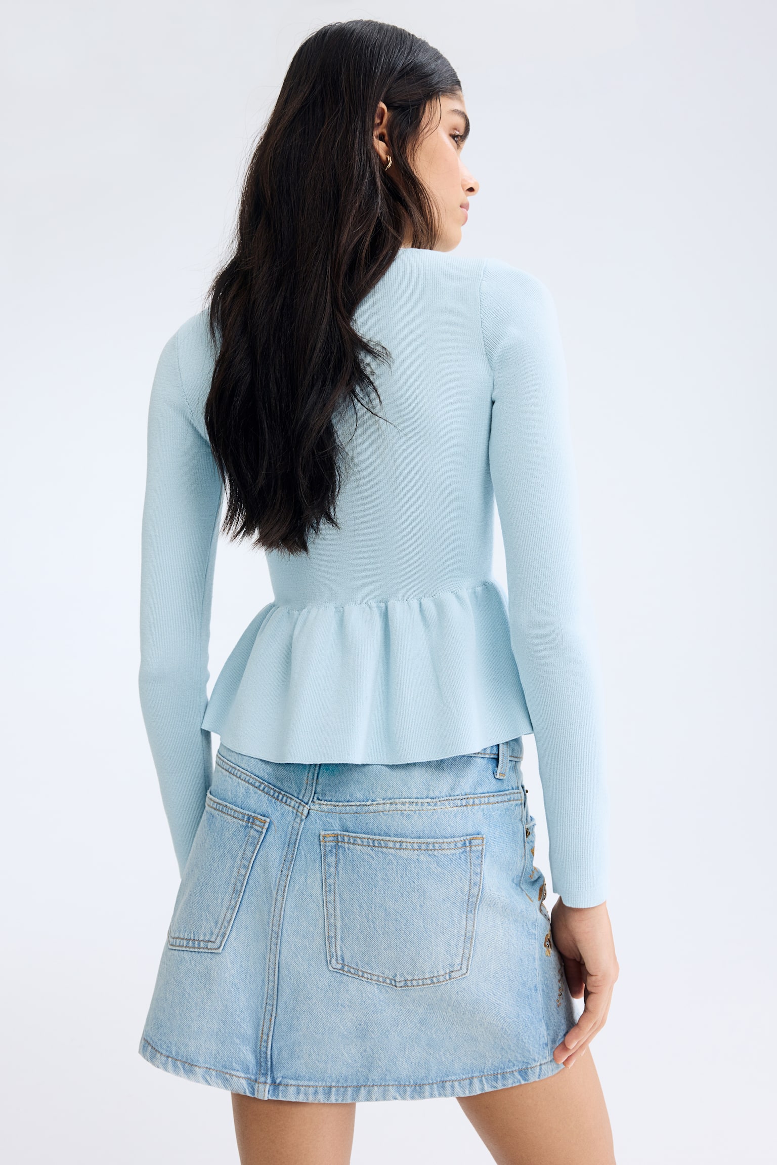 Женский топ H&M Knit Peplum Top, цвет: Светлый синий — фото 5