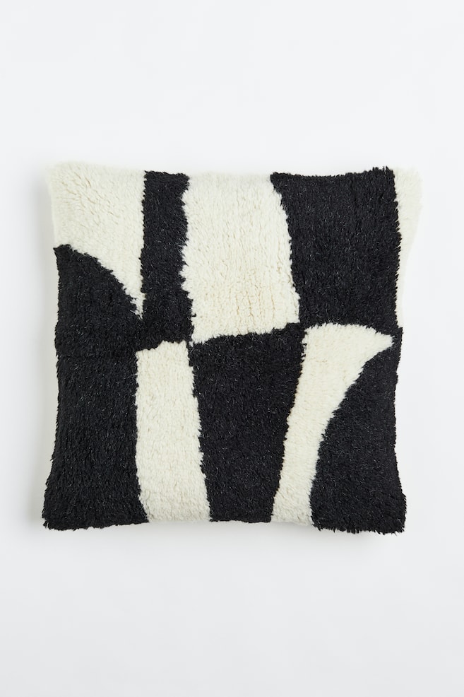 Tufted wool cushion cover - Black/White/Bright blue/White - 1