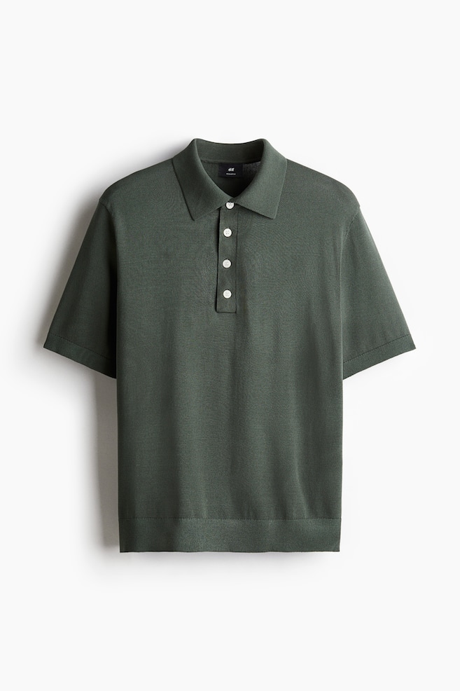 Regular-Fit Fine-Knit Polo Shirt - Dark green/Beige - 1