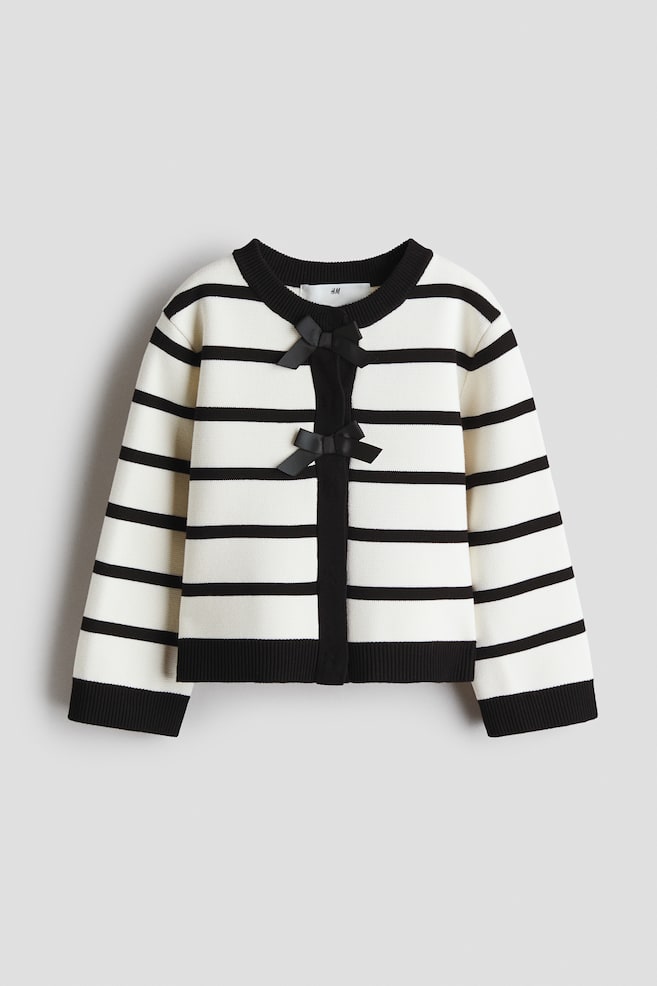 Bow Detail Cardigan - White/Black stripe - 1