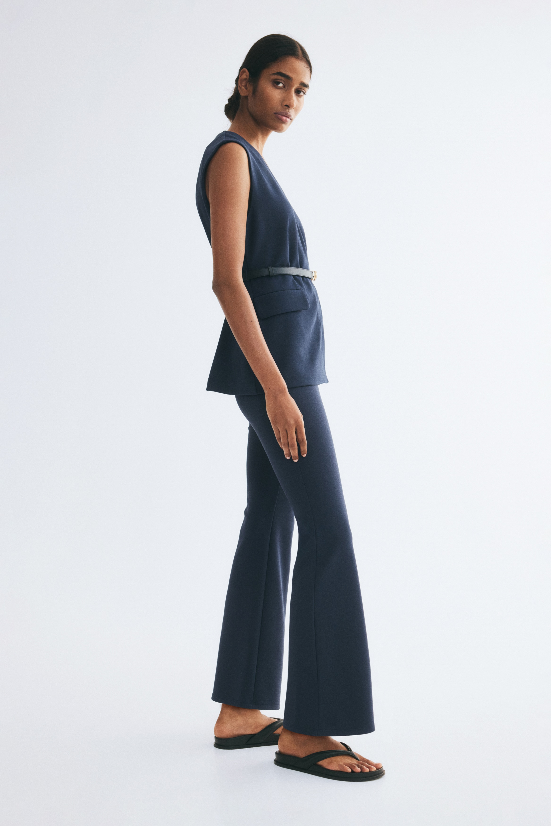 Flared leggings - Dark blue/Dark brown