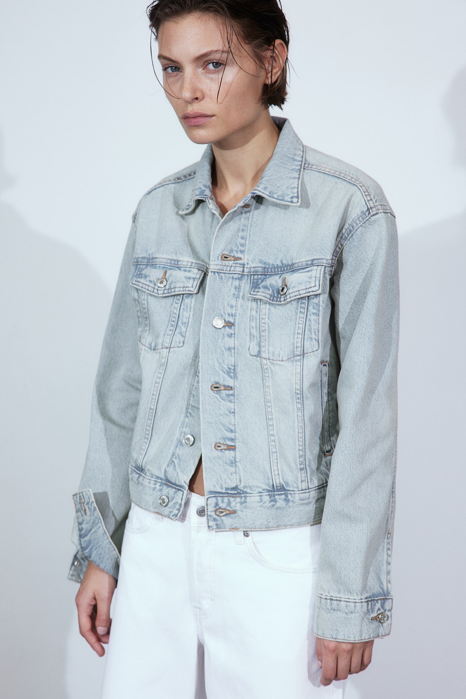 Short Denim Jacket - Pale denim blue/White/Light denim blue/Denim blue - 4