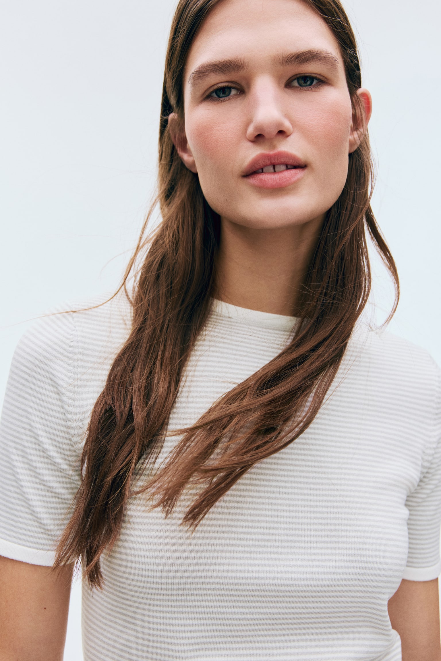 טישירט מסריג דק - לבן/אפור בהיר פסים/לבן/ירוק בהיר פסים/צהוב בהיר - 4