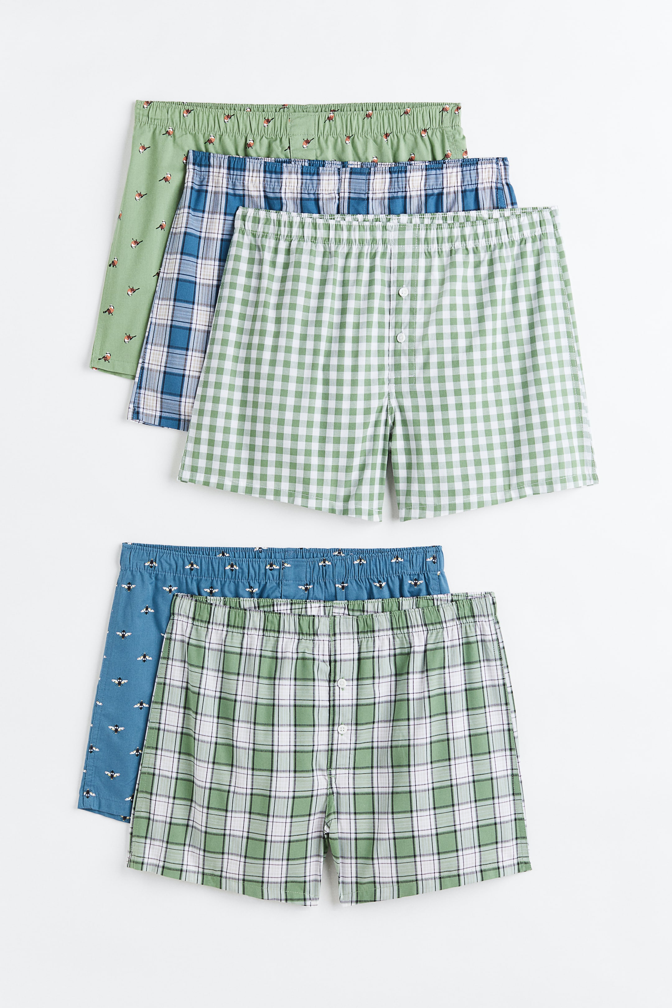 View larger image: 5-pack woven cotton boxer shorts - Blue/birds - Men | H&M PH 1