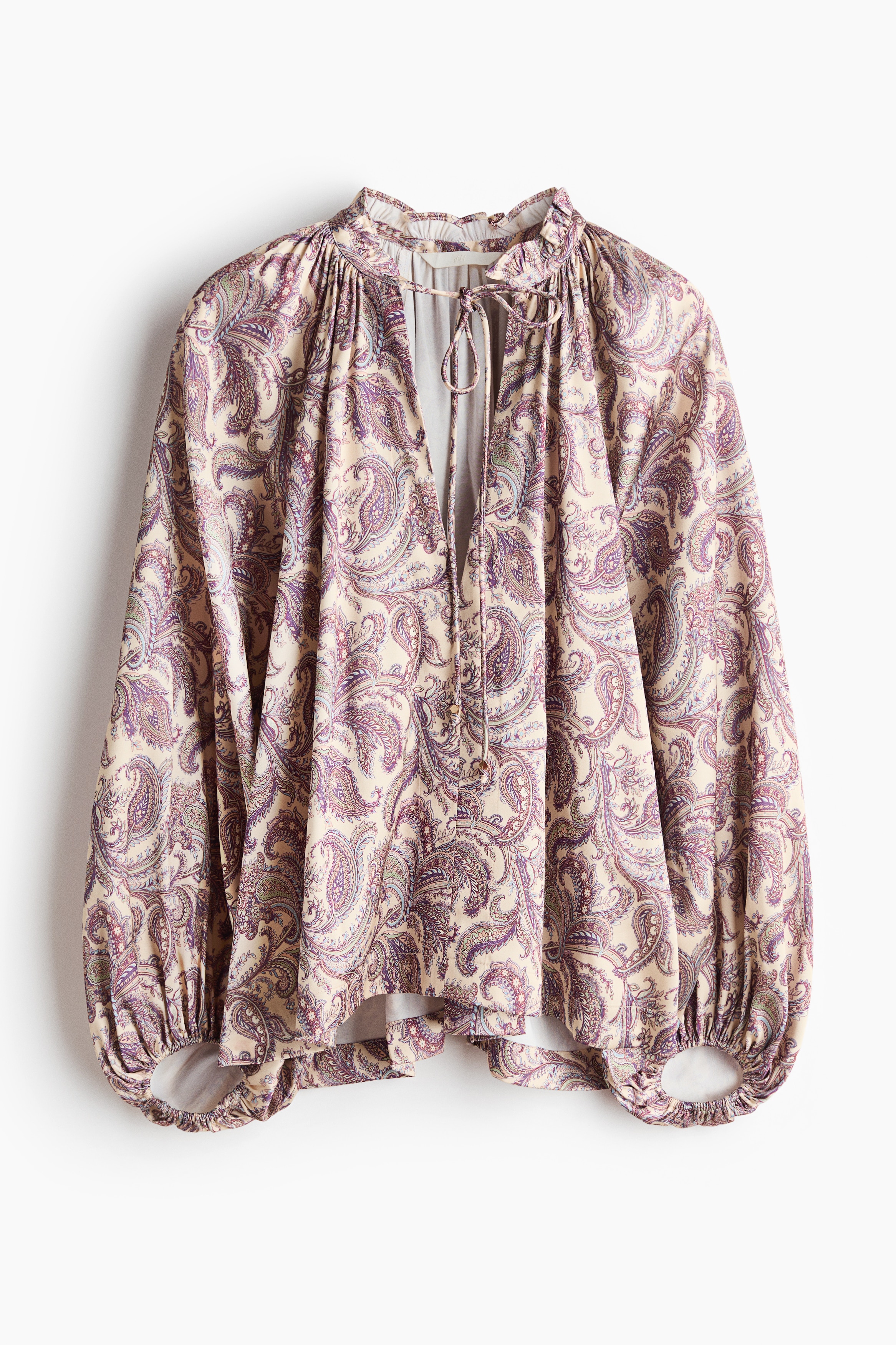 Balloon-sleeved satin blouse - Dusty purple/Paisley pattern