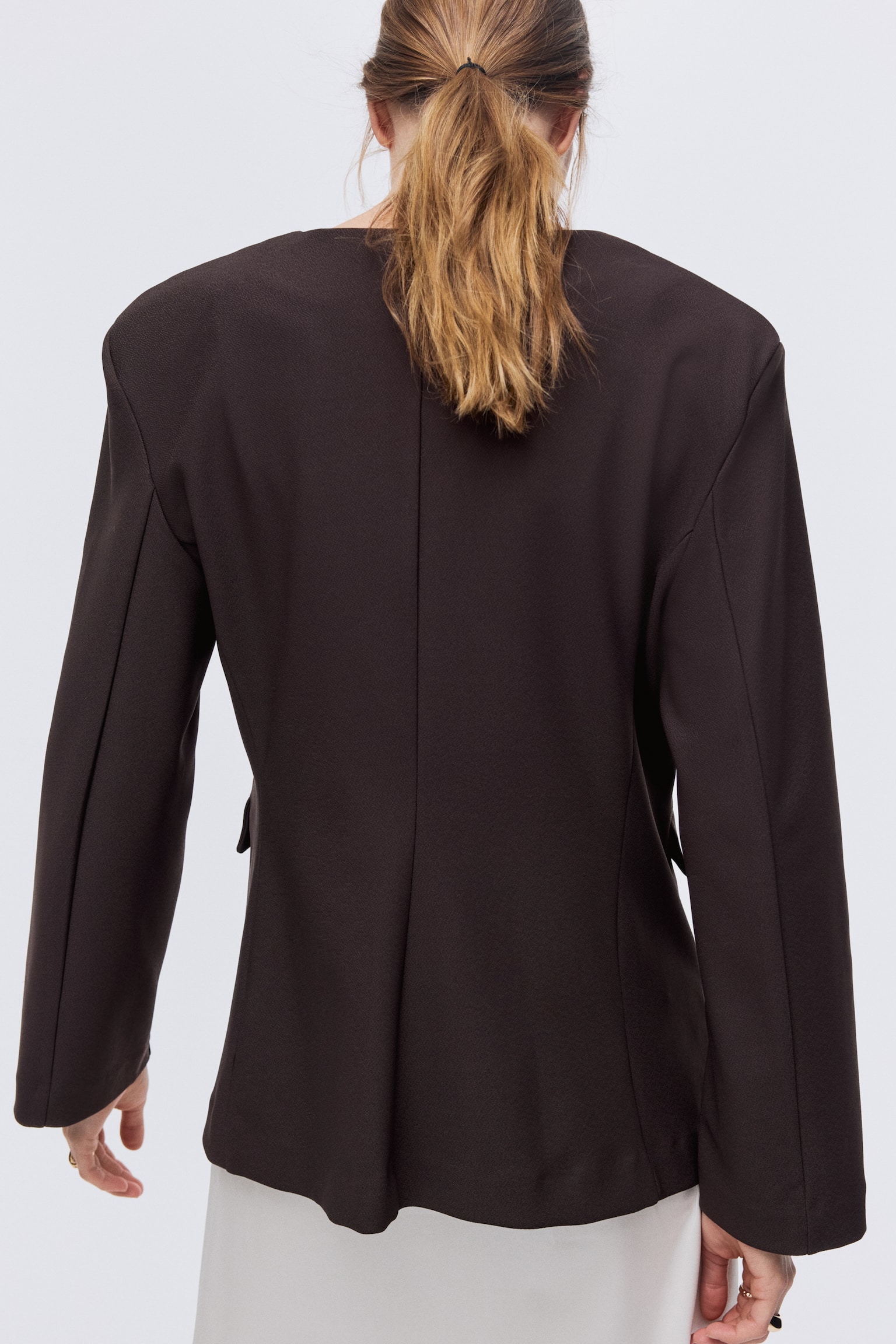 Collarless jersey blazer - Dark brown/Black - 7