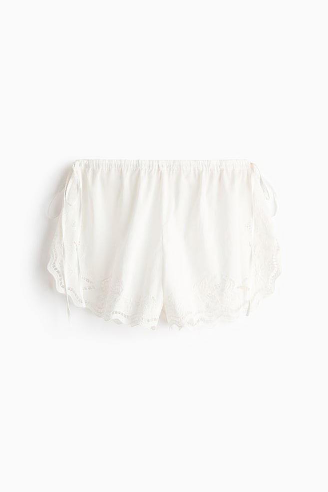 Pantaloni scurți de plajă cu broderie englezească - Alb/Galben - 1