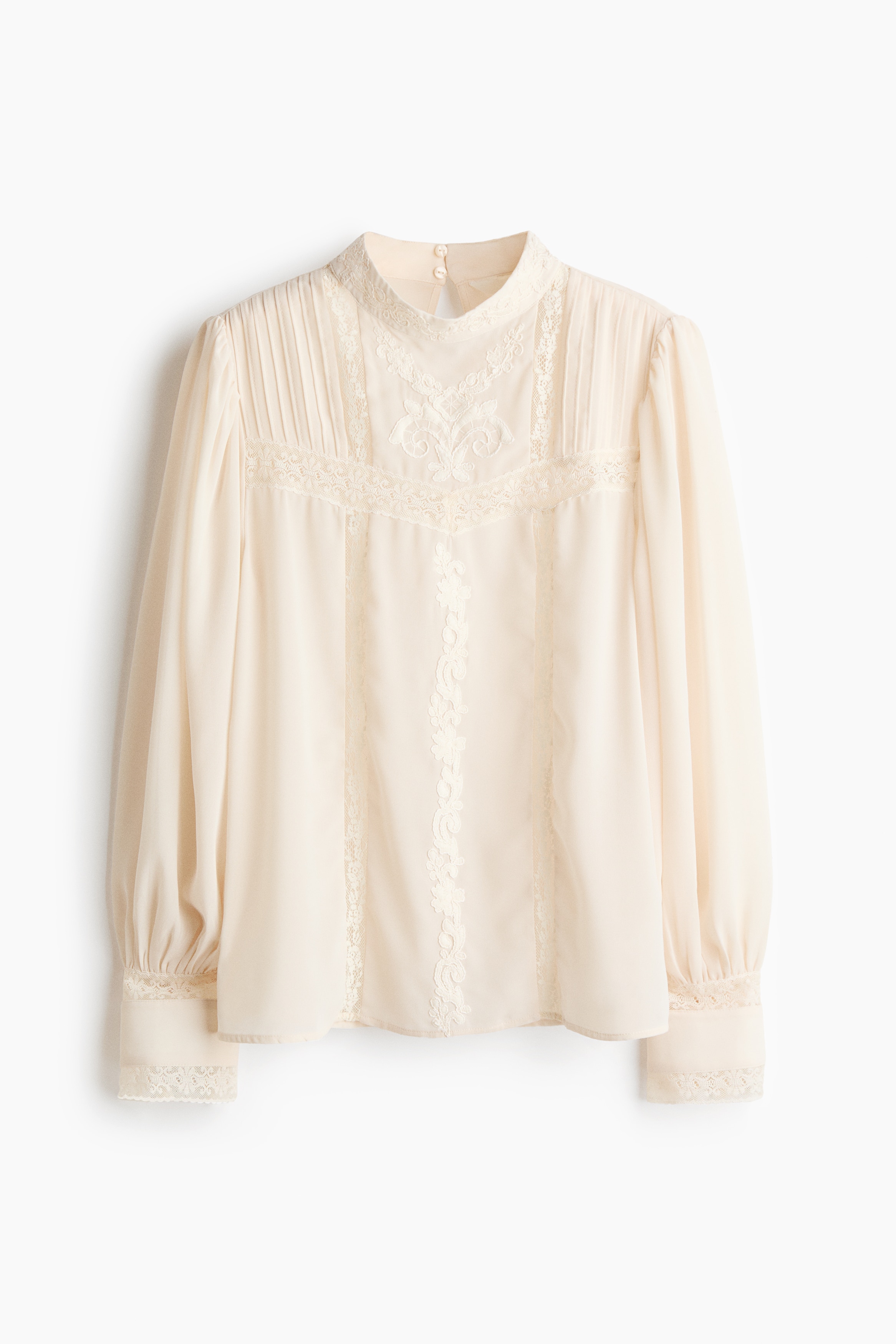 Blouse met pofmouwen en kant - Roomwit