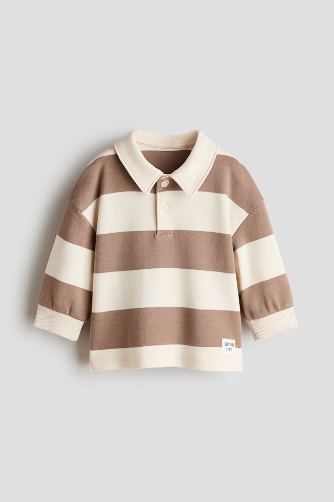 Cotton Rugby Shirt - Light beige/beige striped/Navy blue/white - 1