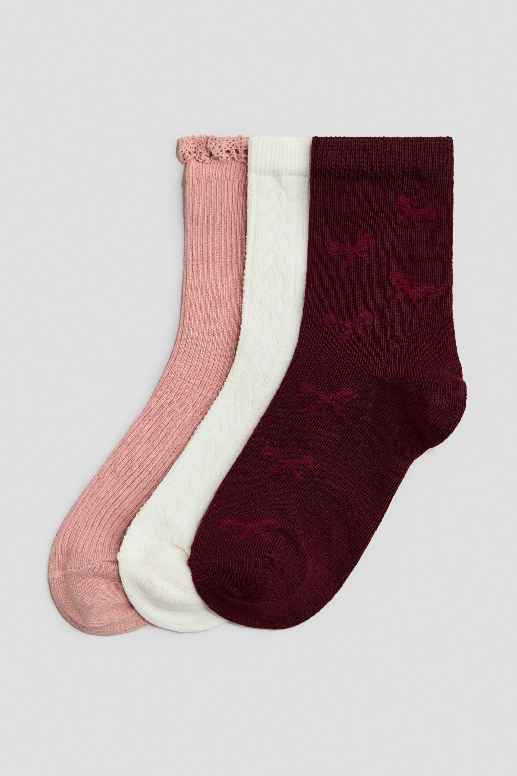 Переглянути збільшене зображення: 3-pack socks - Dark red/Bows - Kids | H&M UA 1