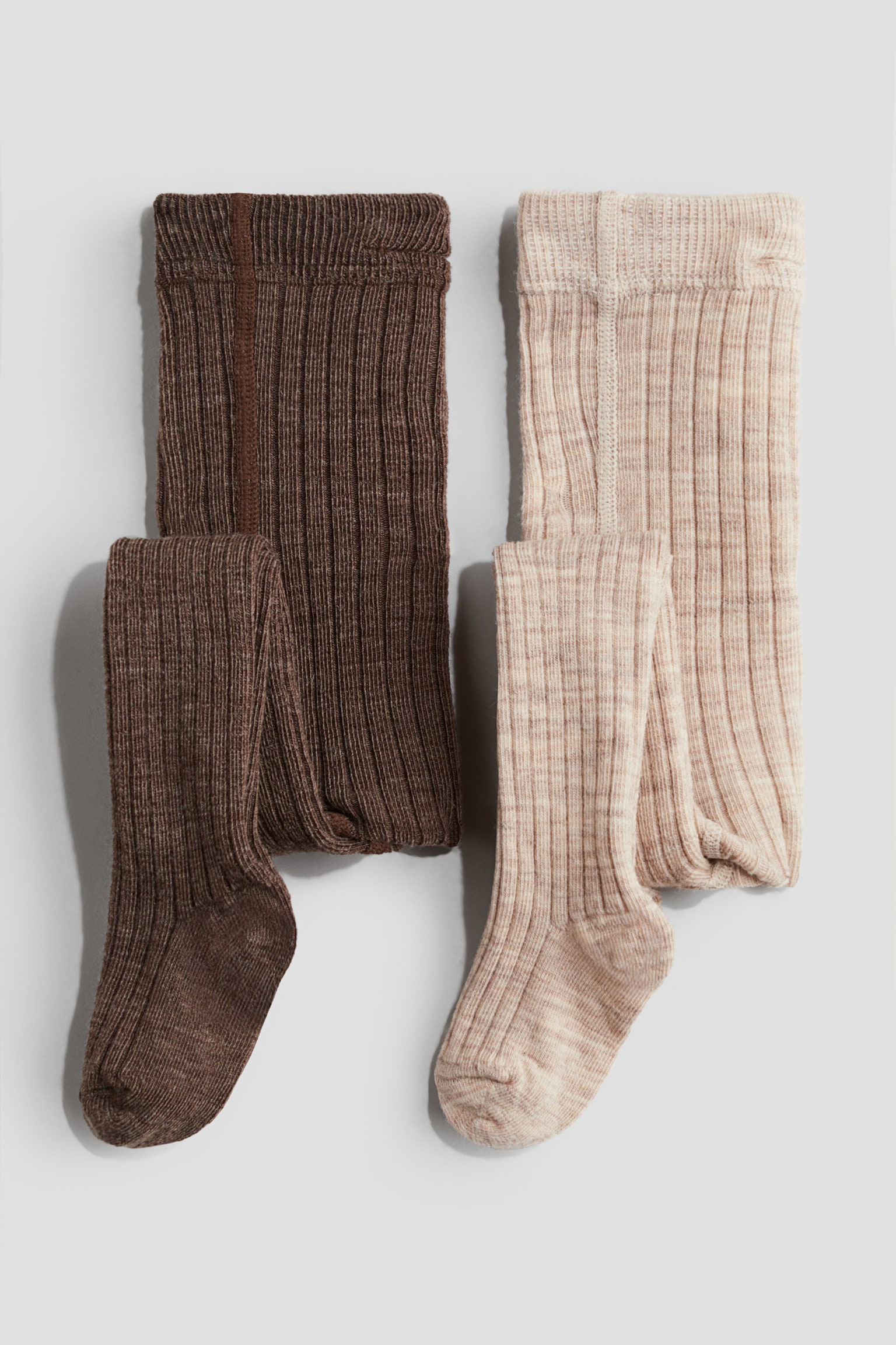 2-pack wool-blend tights - Beige/Brown/Dark grey/White - 1