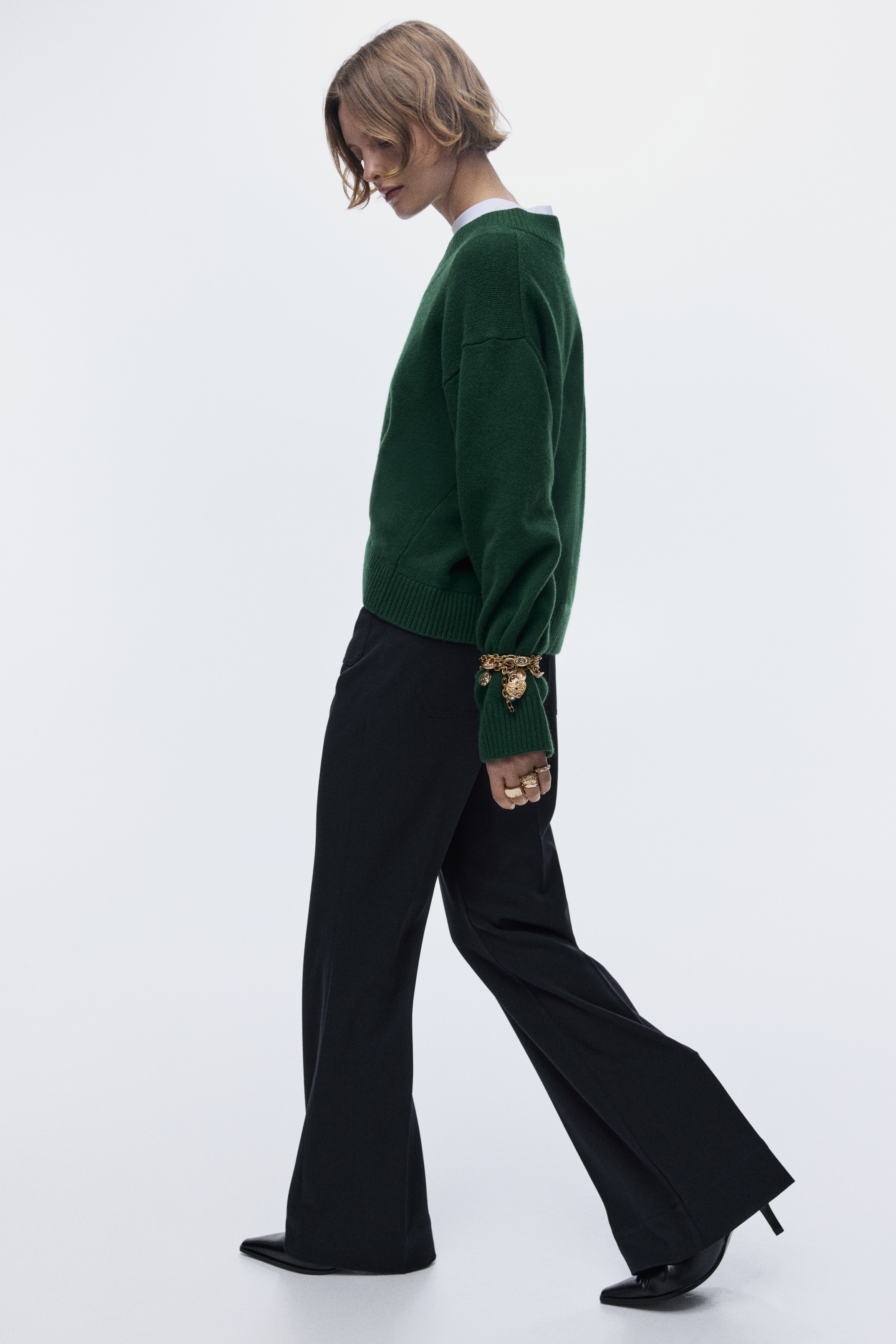 Flared twill trousers