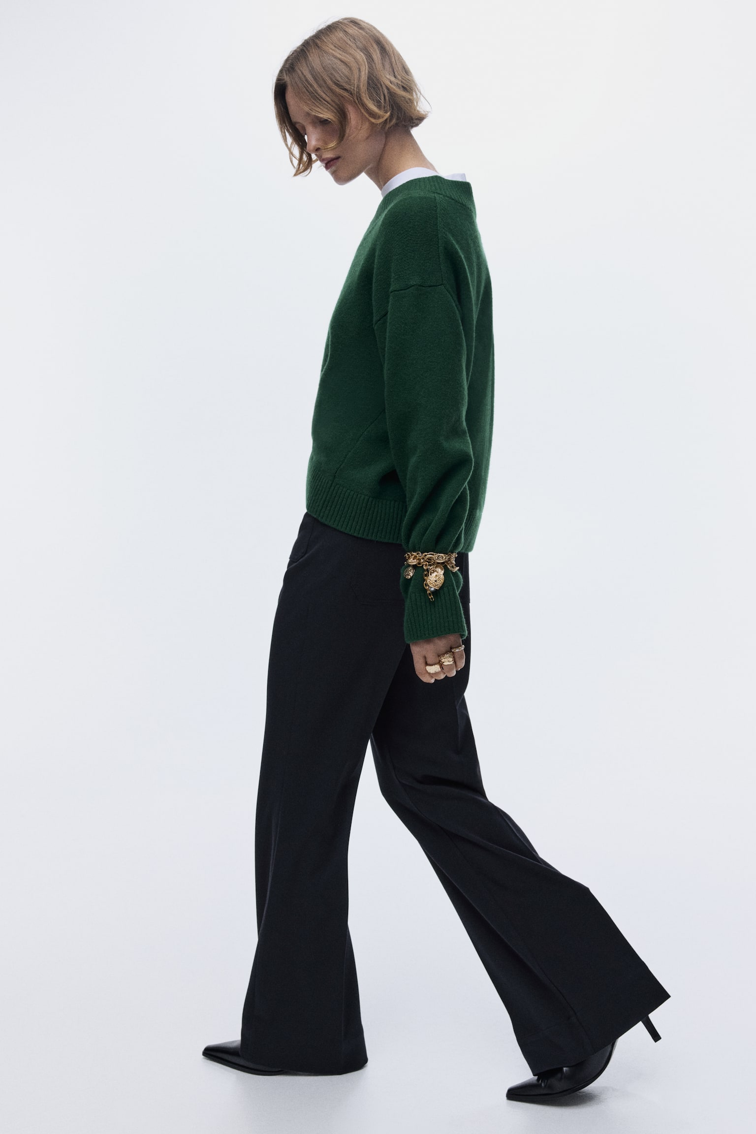 Flared twill trousers - Navy blue/Black - 3