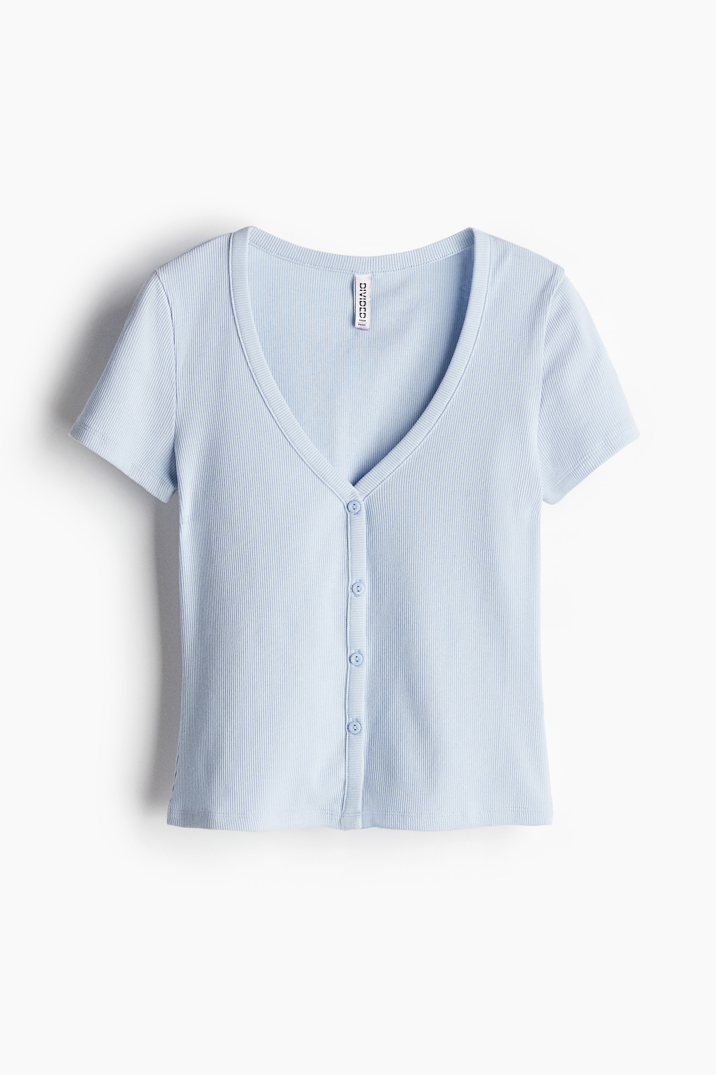 T-shirt a coste con bottoni davanti. - Azzurro/Marrone scuro/Bianco