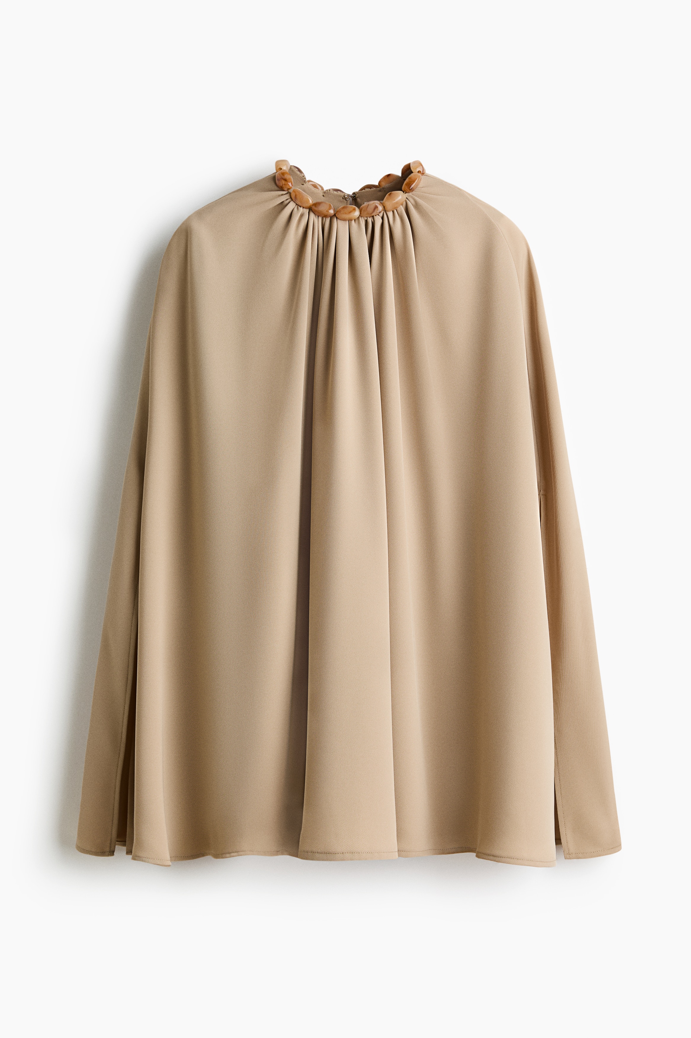 Bead-detail cape blouse - Beige/Dark khaki green