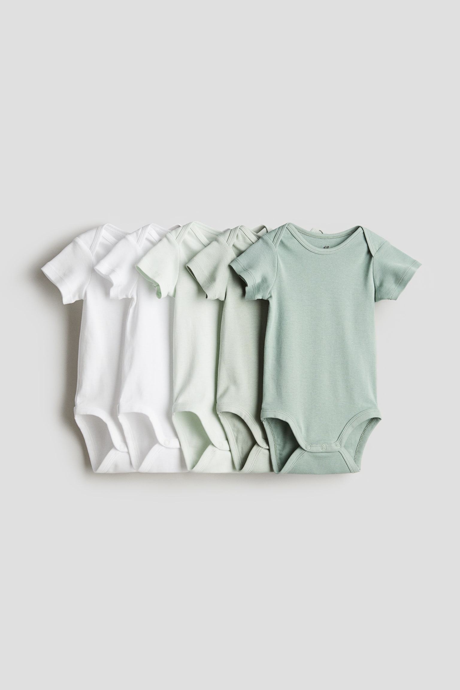 5-pack cotton bodysuits - Green/Light green/Light pink/Light grey marl/Dark beige/Light beige/Dark grey/Light grey marl/Blue/White/Blue/White - 1