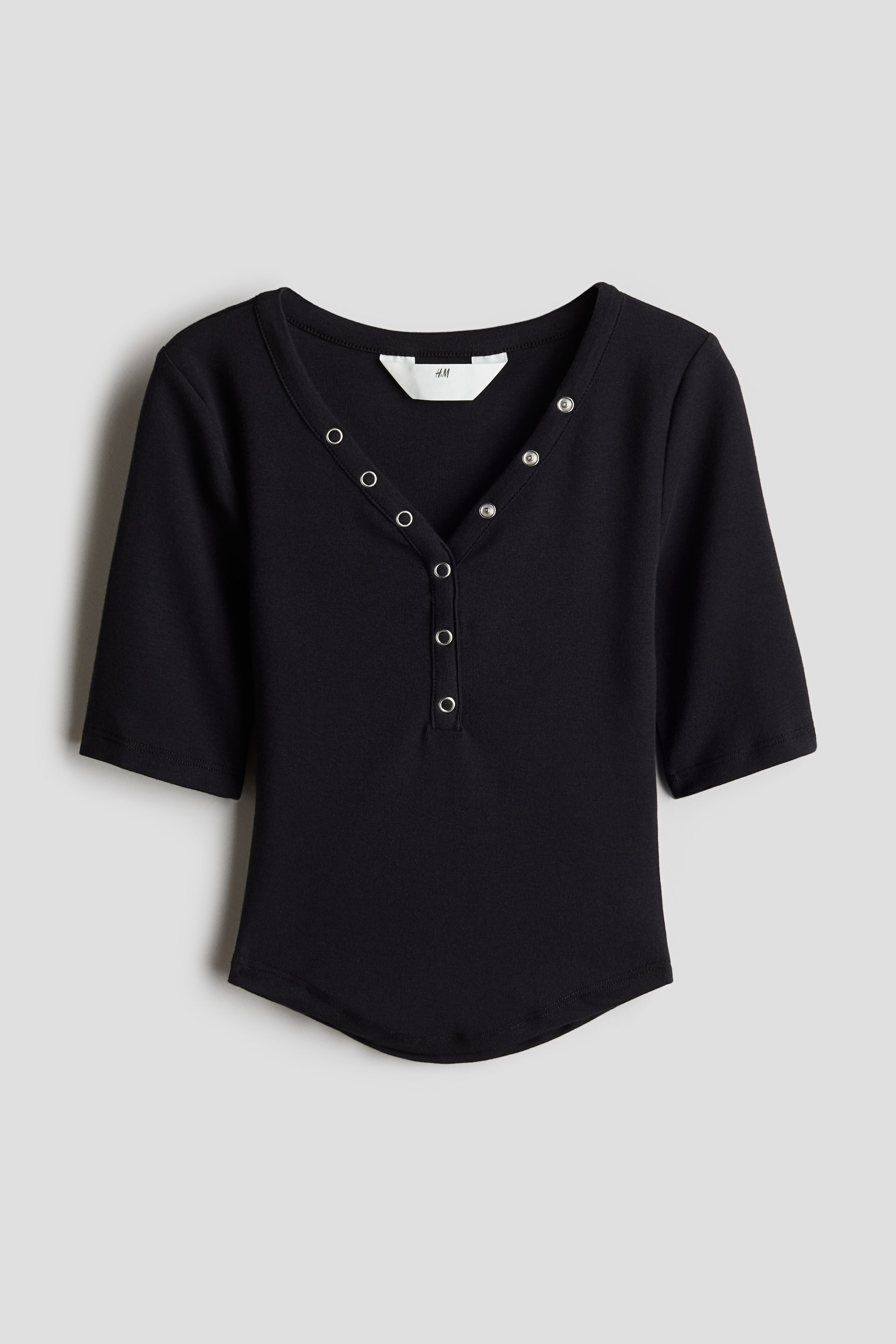 Decorative-Placket Ribbed Top