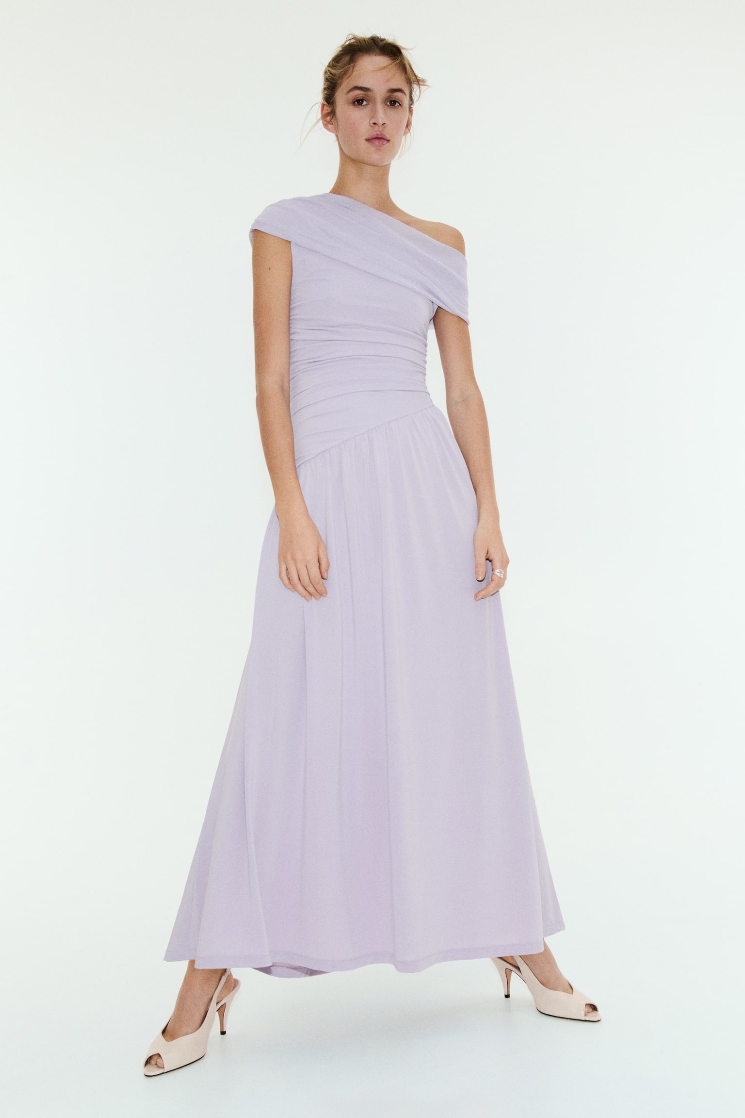 Draped One-Shoulder Jersey Dress - Light dusty purple - 4
