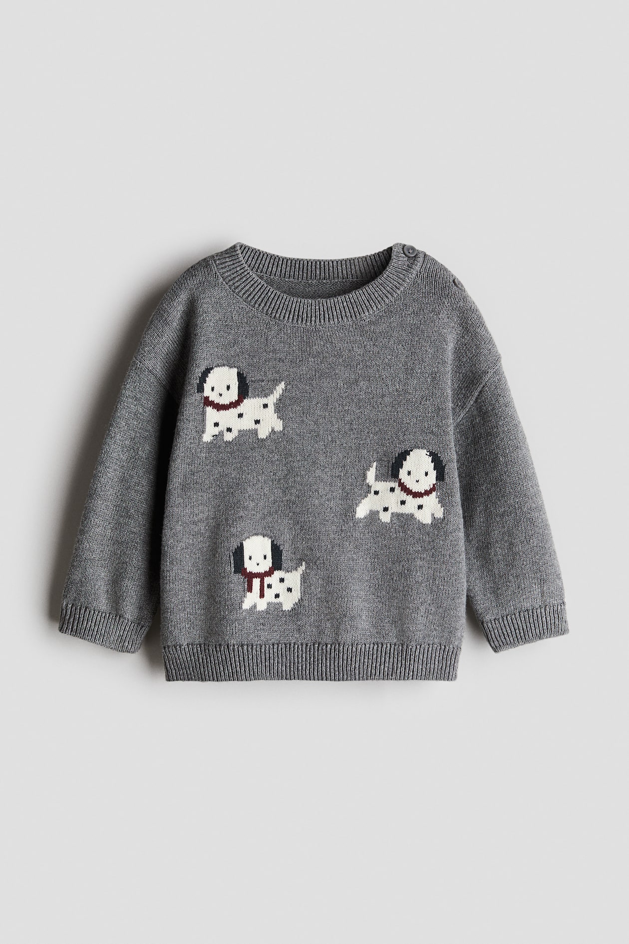 Gray melange/dogs Jacquard-Knit Cotton Sweater for kids | H&M US
