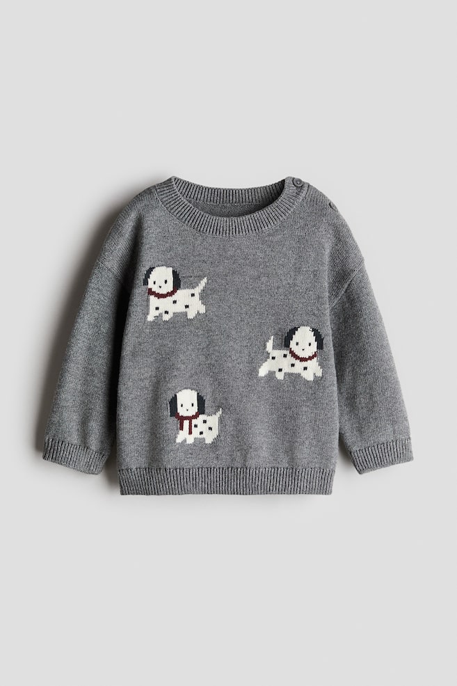Jacquard-knit cotton jumper - Grey marl/Dogs/White/Cars/Dusty blue/Dinosaur/Light beige/Blue striped/Light beige/Blue striped - 1