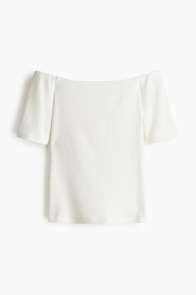 Rib-knit off-the-shoulder top - White/Black/Brown - 1