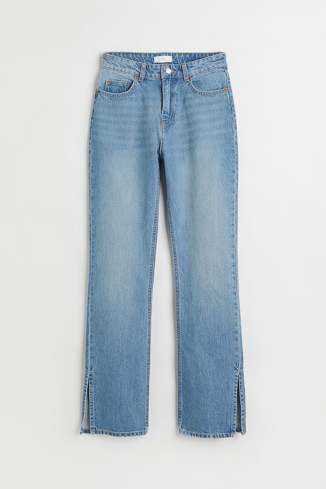 Straight High Split Jeans - Denimblå - 1