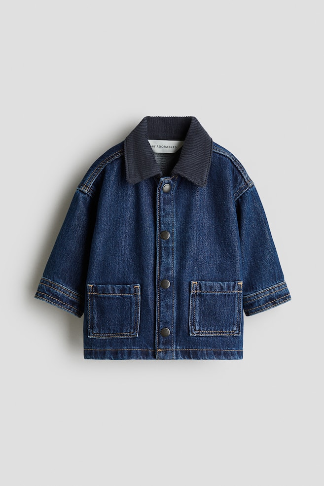 Denim jack met corduroy kraag - Donker denimblauw - 1
