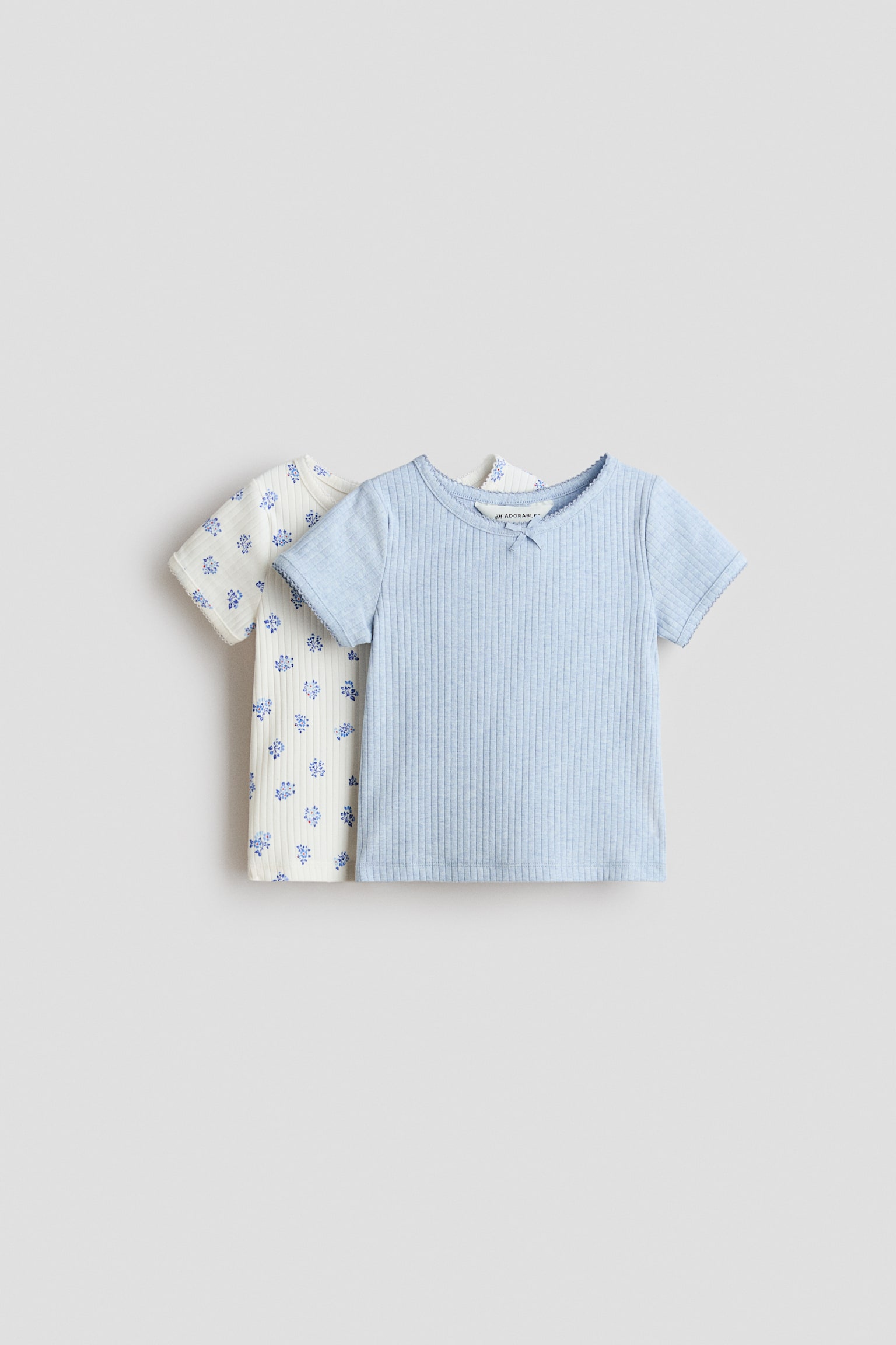 コットントップス 2枚セット - ブルー／フローラル/ライトベージュ／ベージュ/ベージュ／ブラック