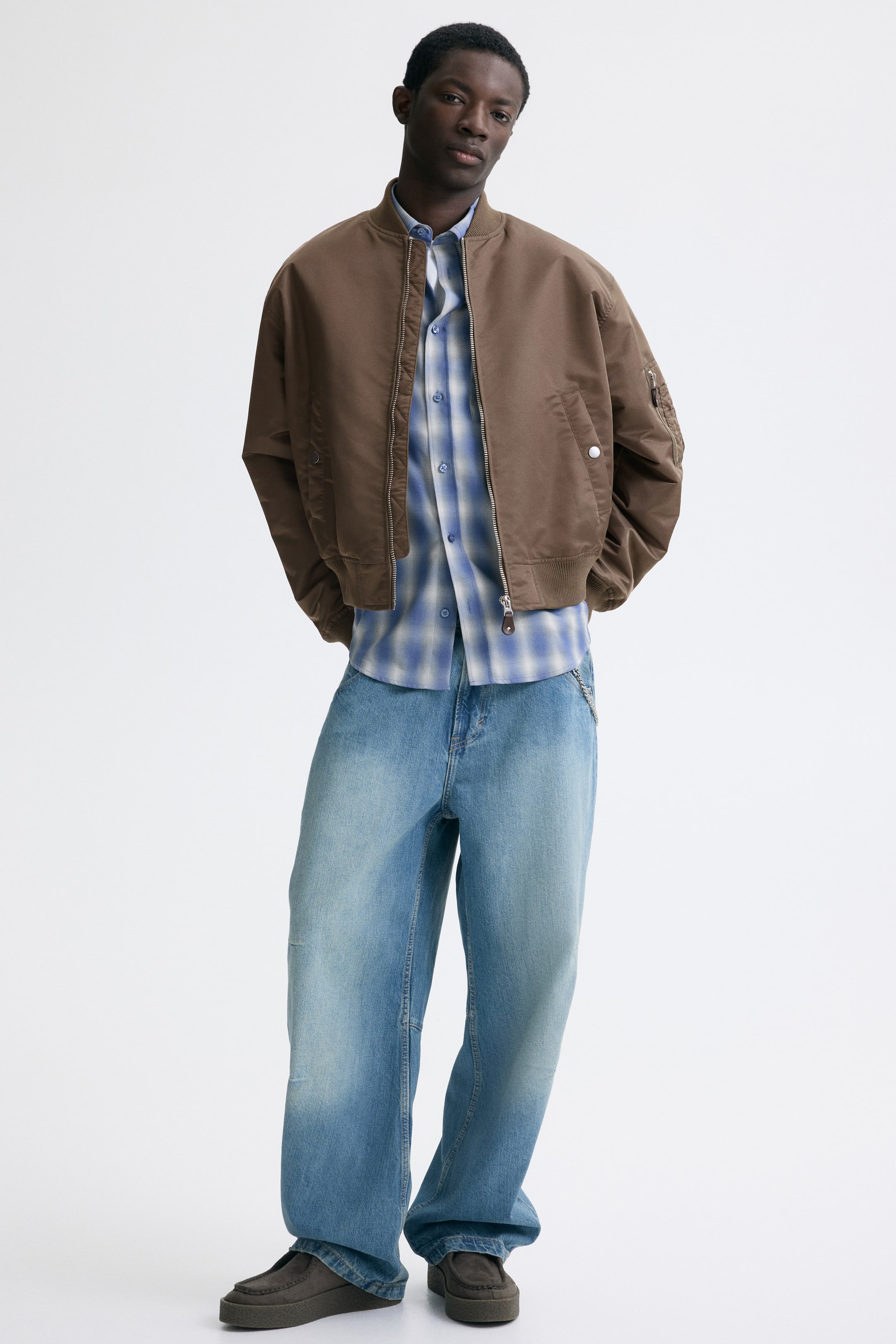 View larger image: Padded Nylon Bomber Jacket - Light brown - Men | H&M CA 1