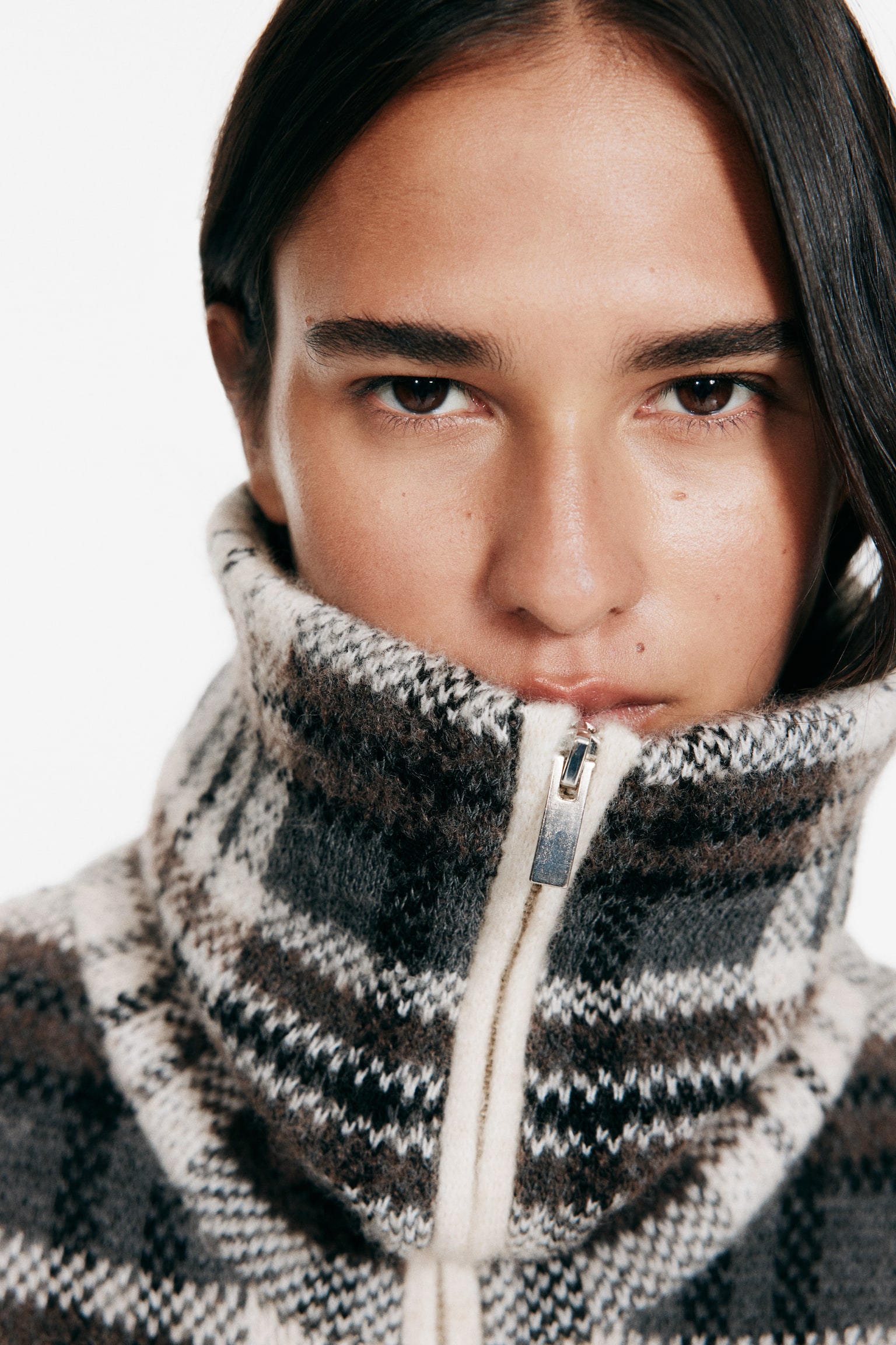 Jacquard-Knit Jacket - Light beige/plaid - 1