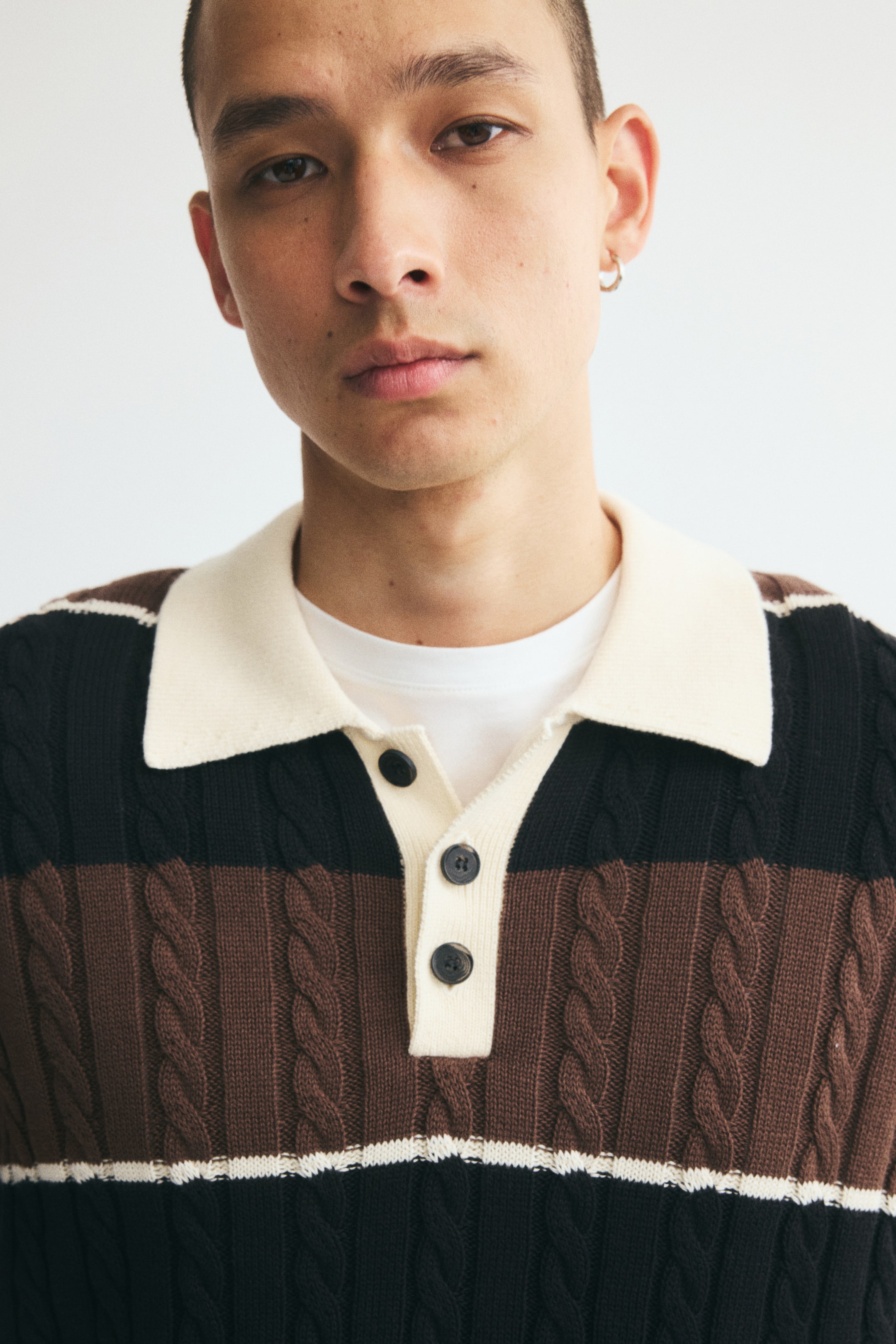 Relaxed Fit Cable-knit polo shirt