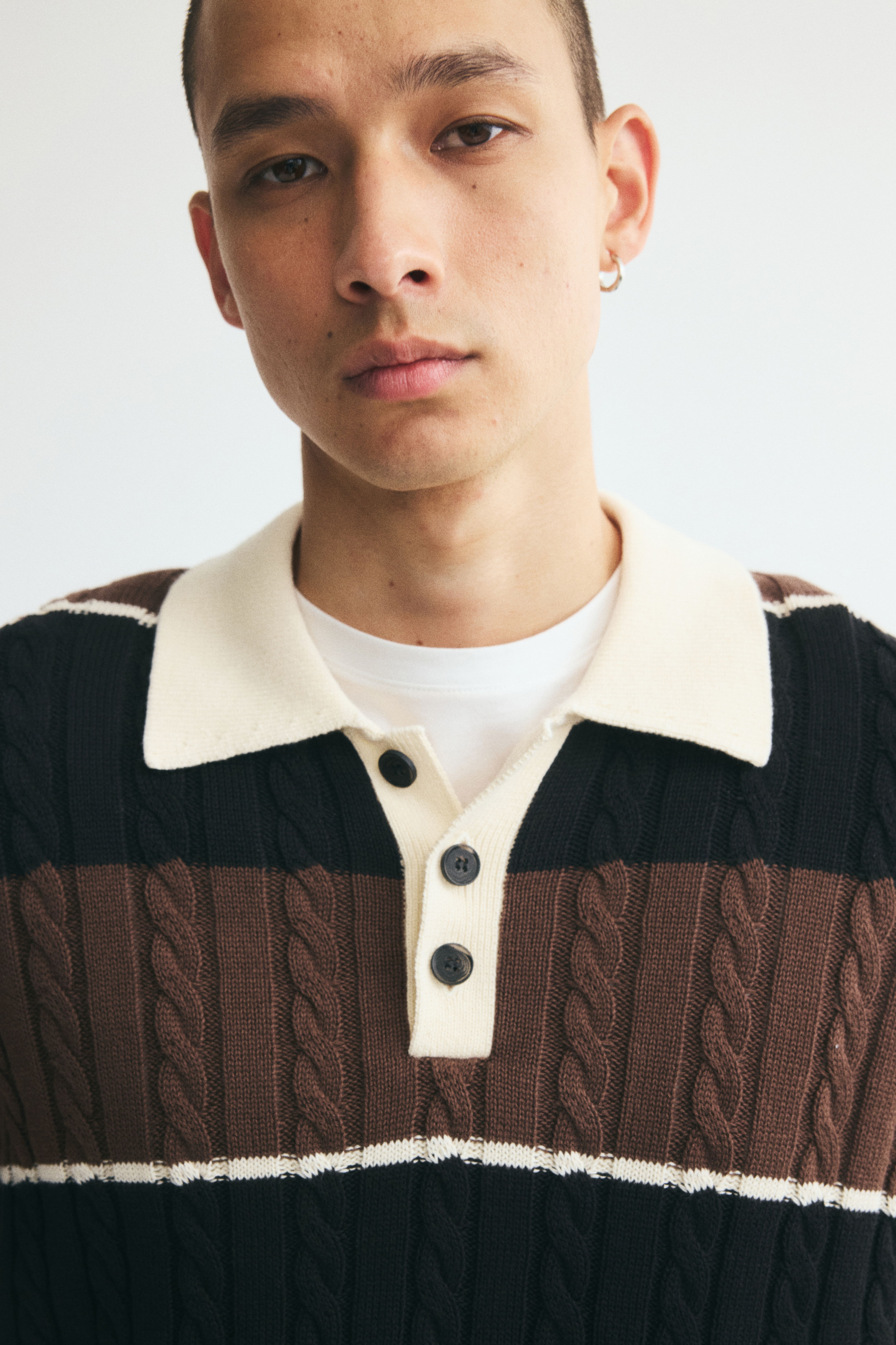 Relaxed Fit Cable-knit polo shirt