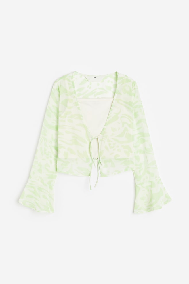 Bluse med bindedetalje og top - Light green/Patterned/Lyseblå/Blomstret/Sort