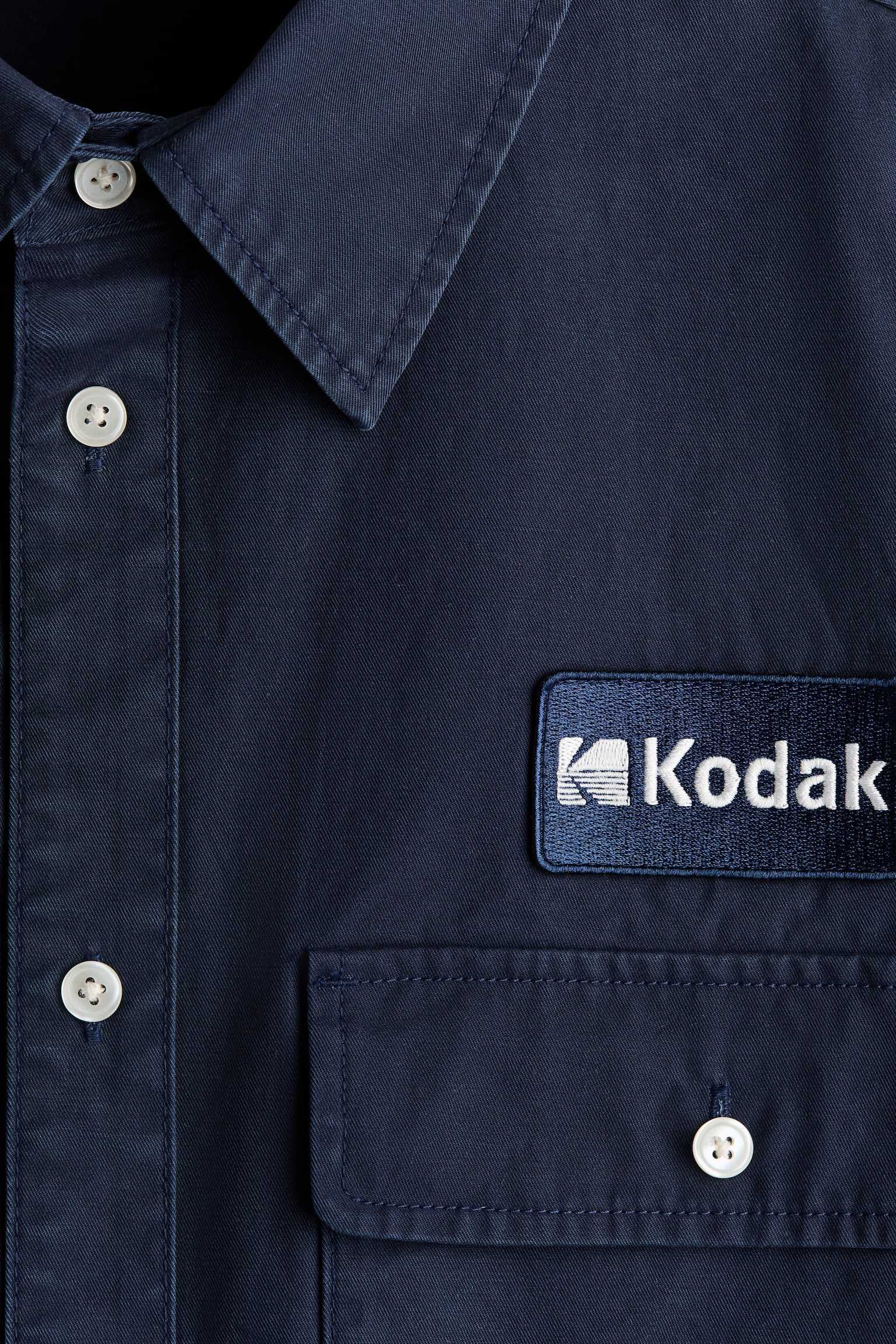 Loose Fit Appliquéd cotton denim shirt-Dark blue/Kodak - 5