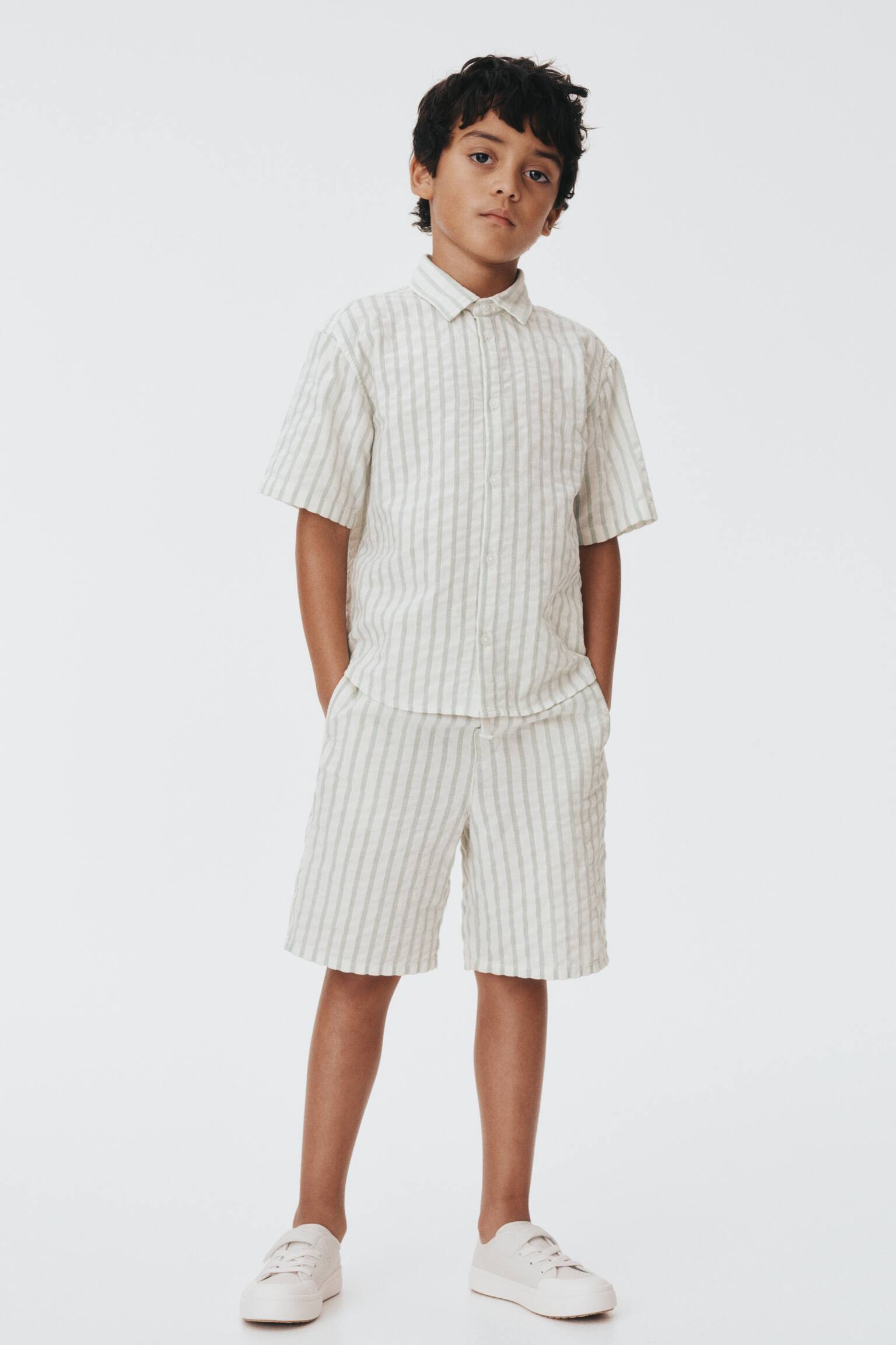 סט 2 חלקים מסירסאקר כותנה - ירוק בהיר/פסים - 2