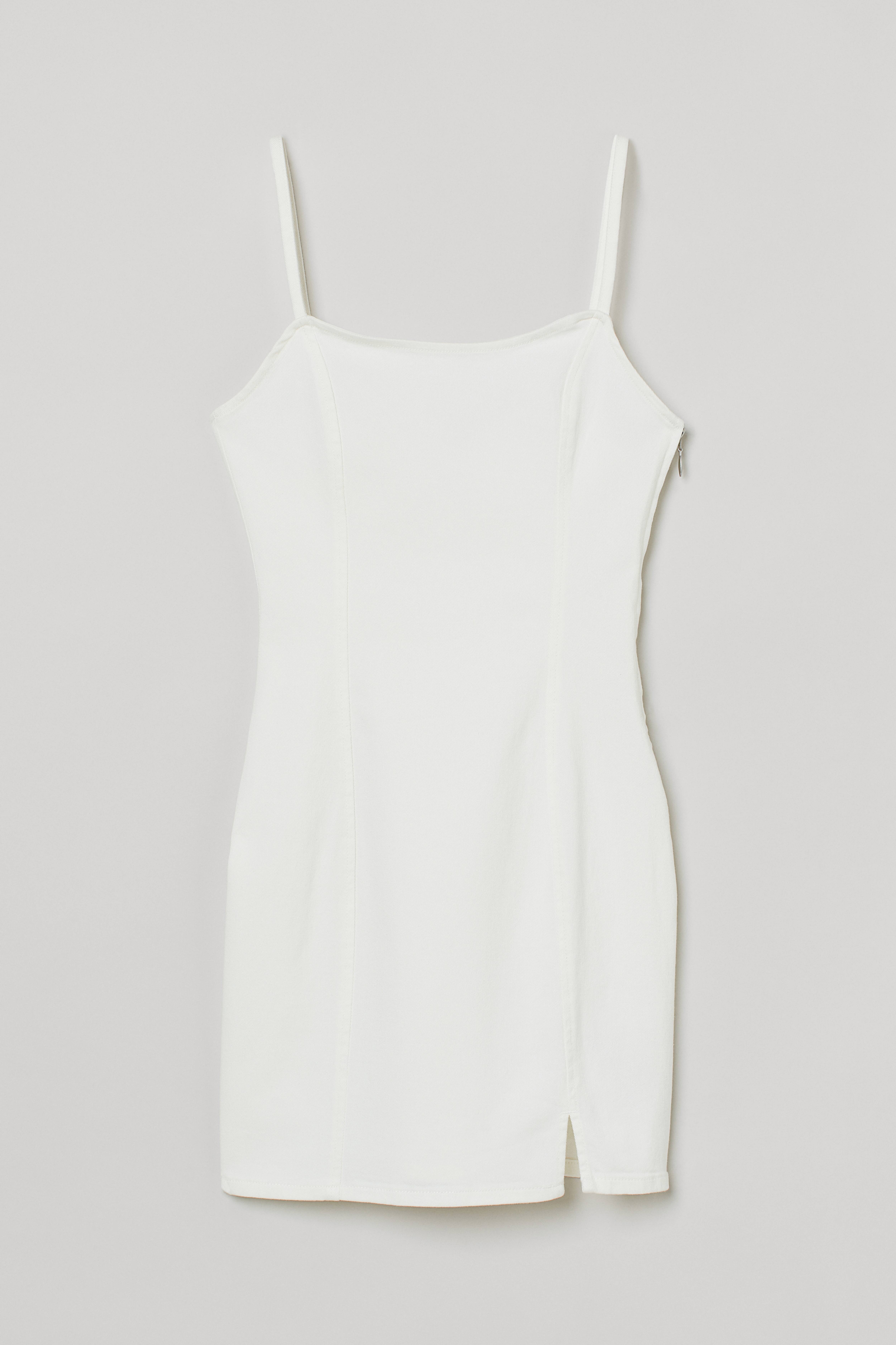 Fitted Denim Dress - Sleeveless - Short - White - Ladies | H&M US