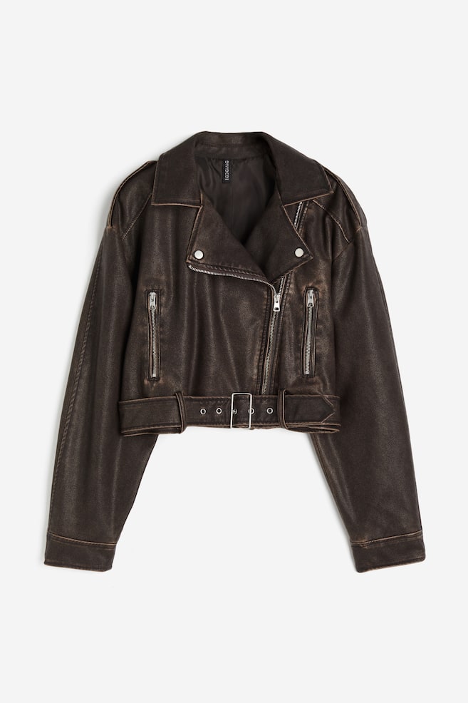 Coated biker jacket - Dark brown - 2