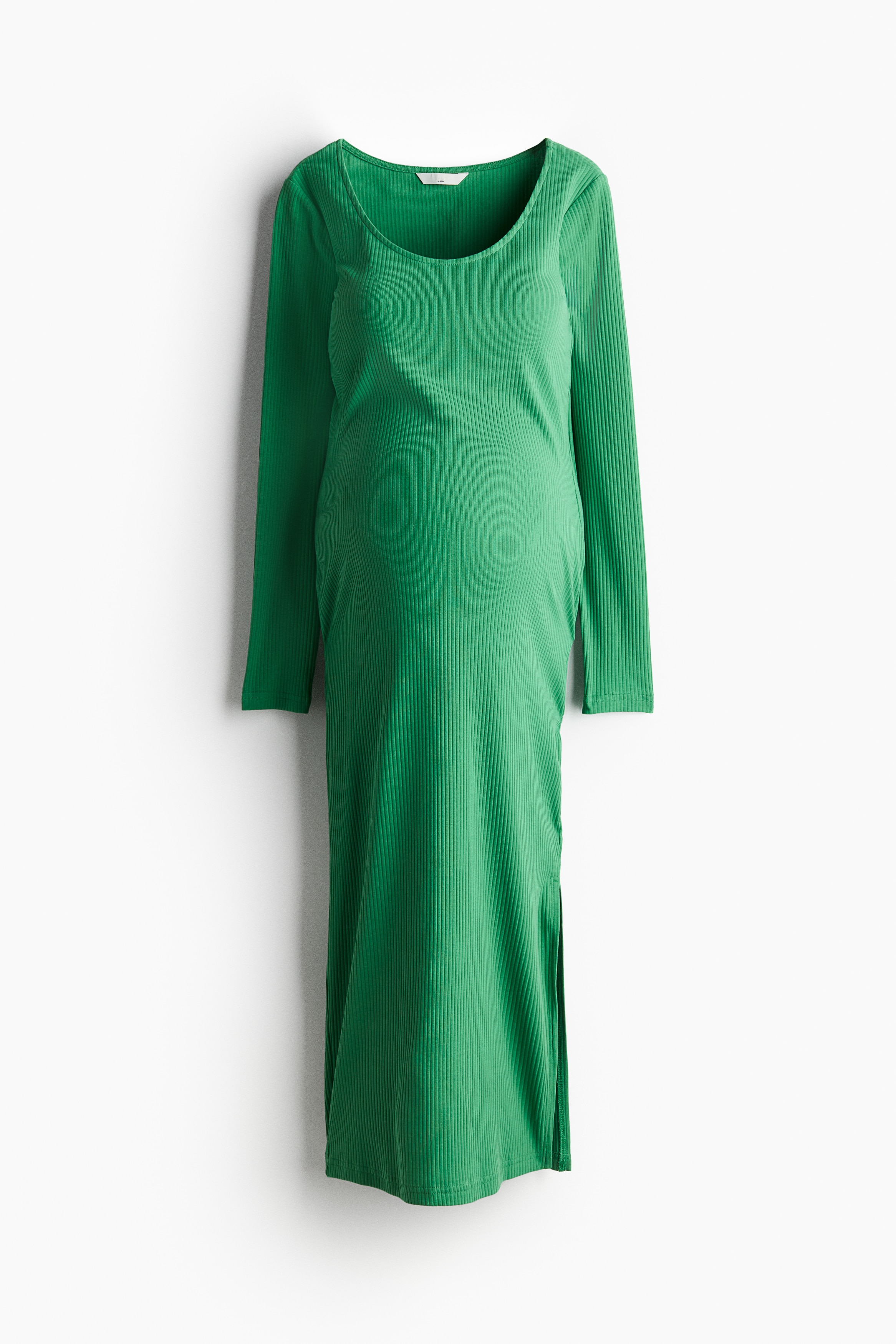 MAMA Ribbed bodycon dress - V-neck - Long sleeve - Green - Ladies 