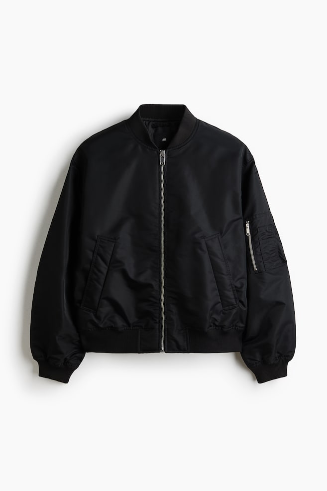Padded bomber jacket - Black/Dark green - 1