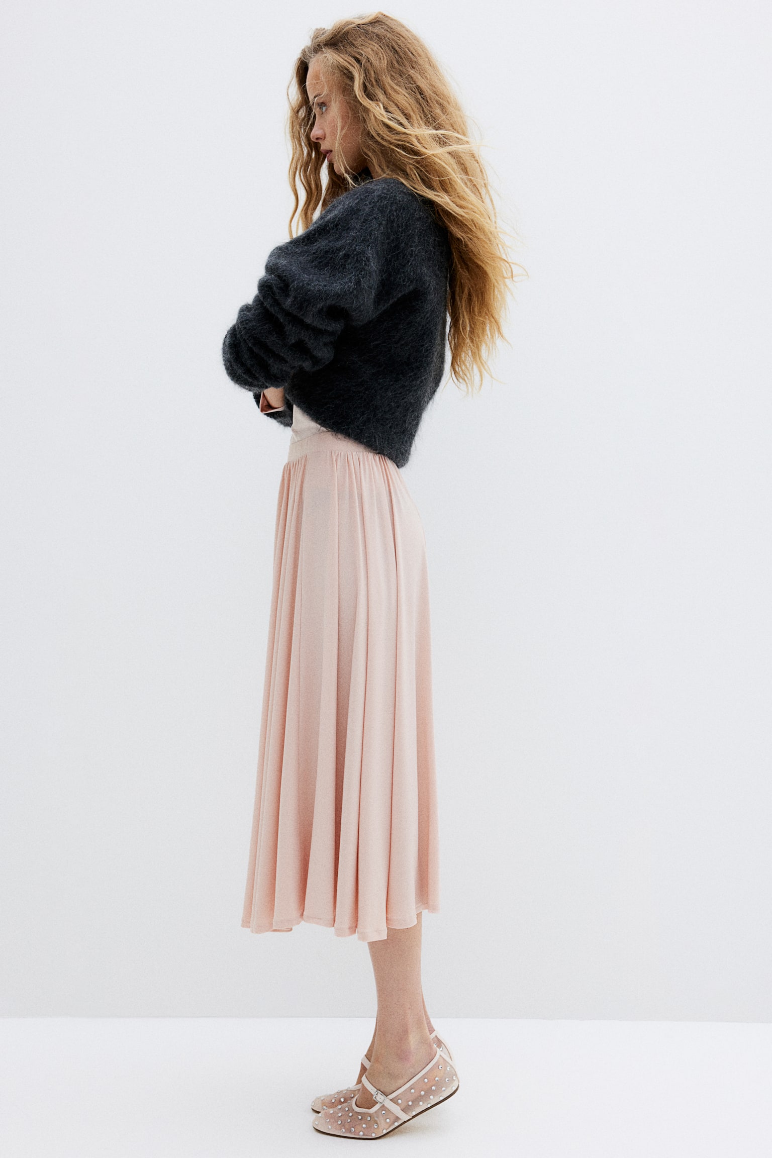 Circular jersey skirt - Dusty pink - 1