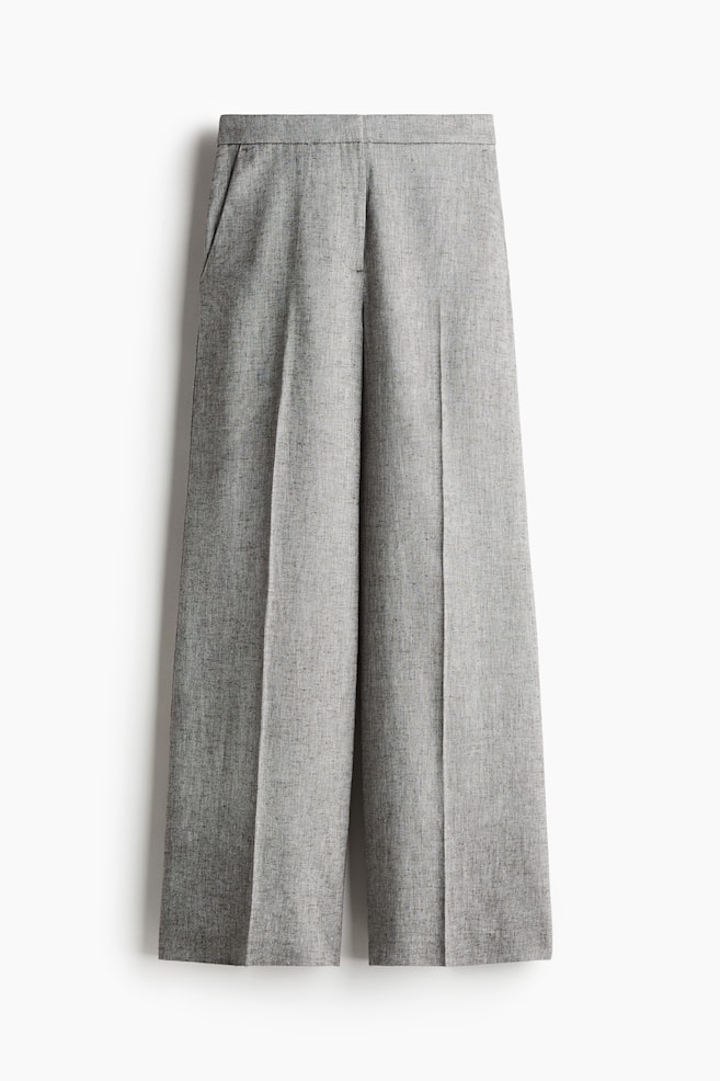 Pantalón amplio en mezcla de lino - Gris jaspeado/Beige claro - 1
