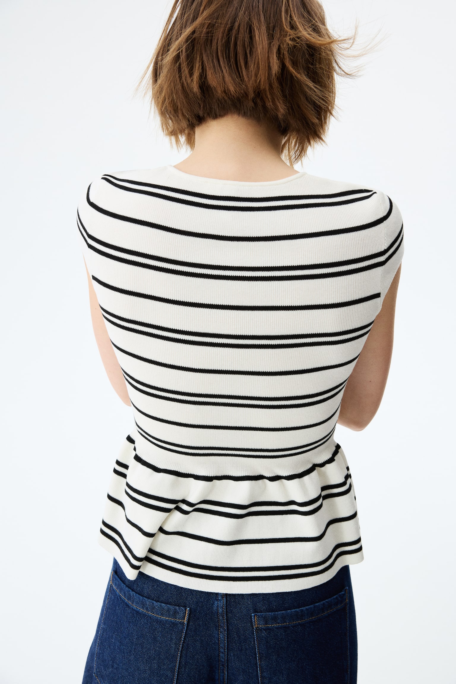 Short-sleeved peplum cardigan - Cream/Striped/Black/White striped/Light pink/Burgundy - 5