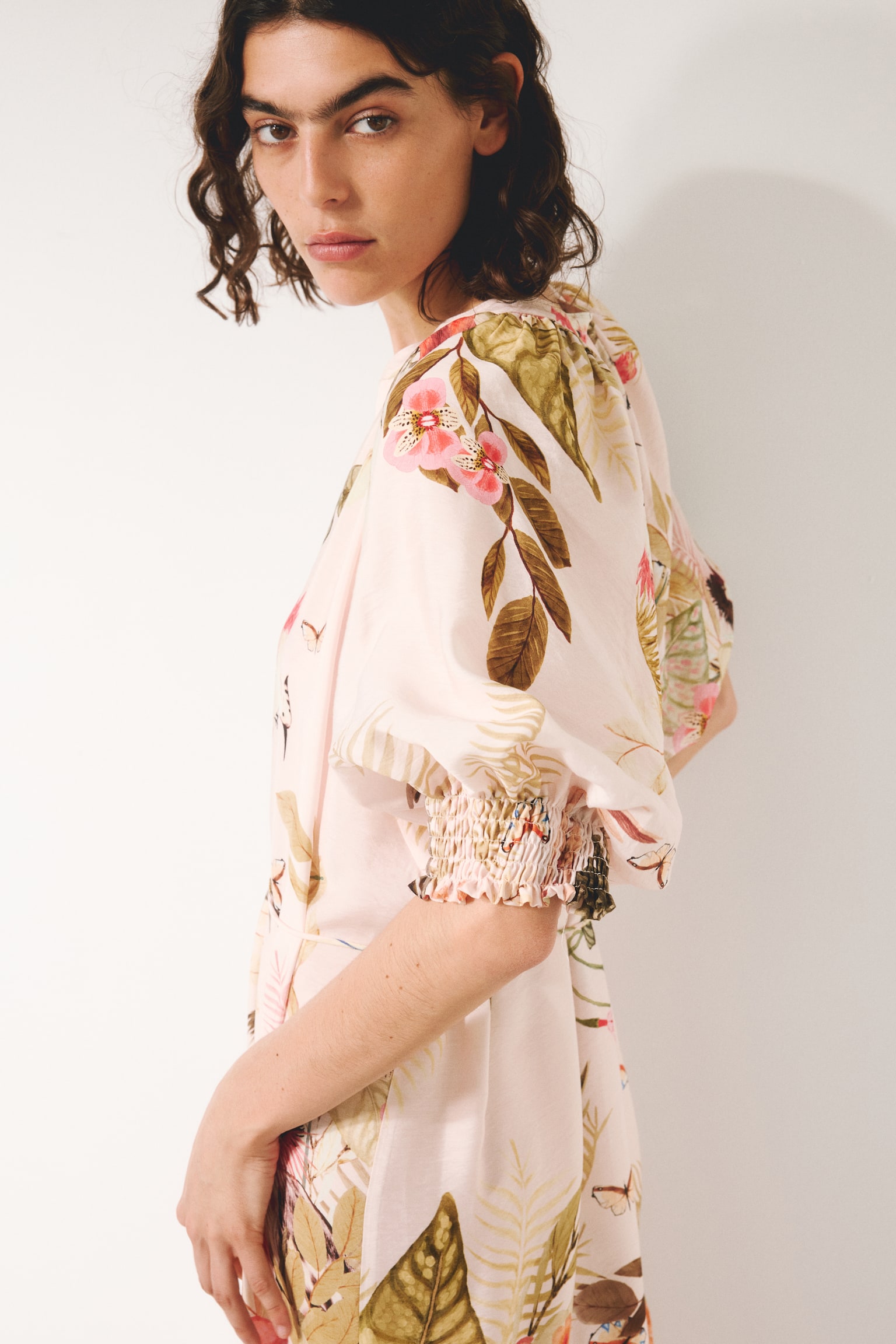 Tie-belt midi dress - Light pink/Floral - 5