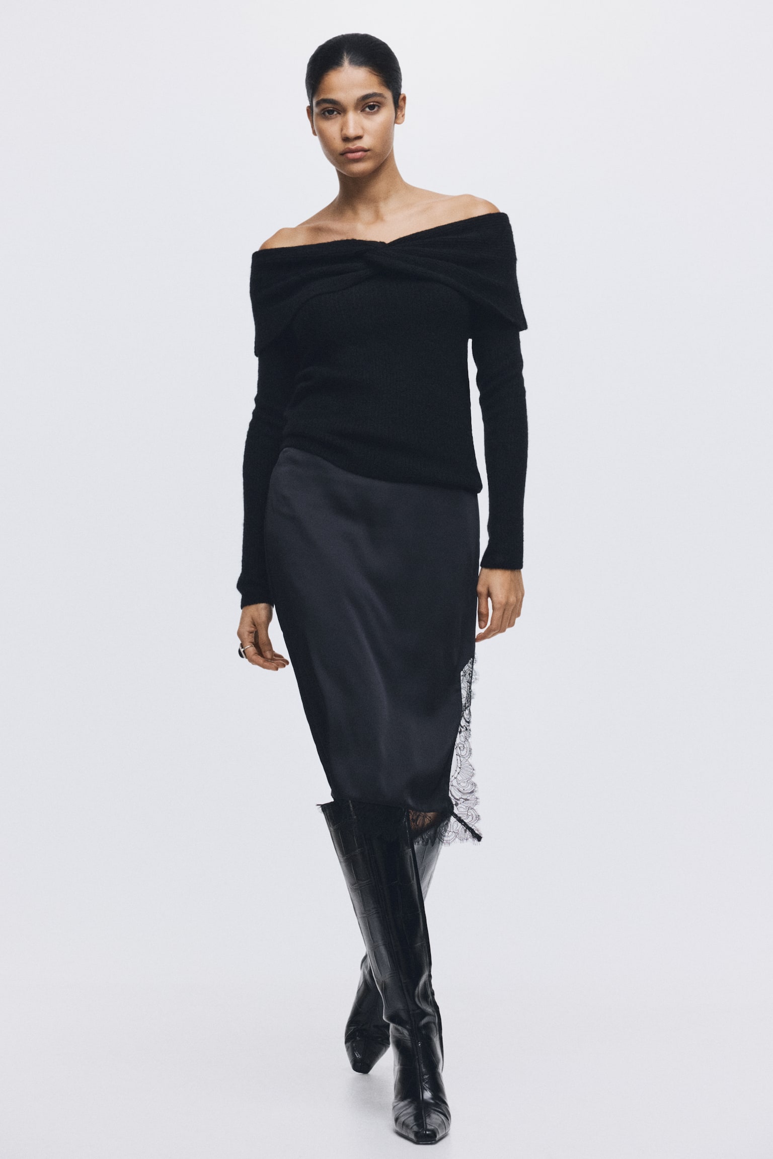 Женский свитер H&M Off-the-Shoulder, цвет: Чёрный — фото 2