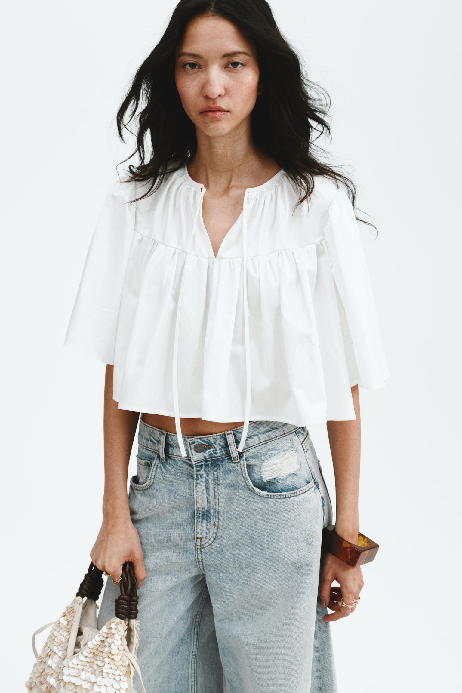 Cropped cotton blouse - White - 4