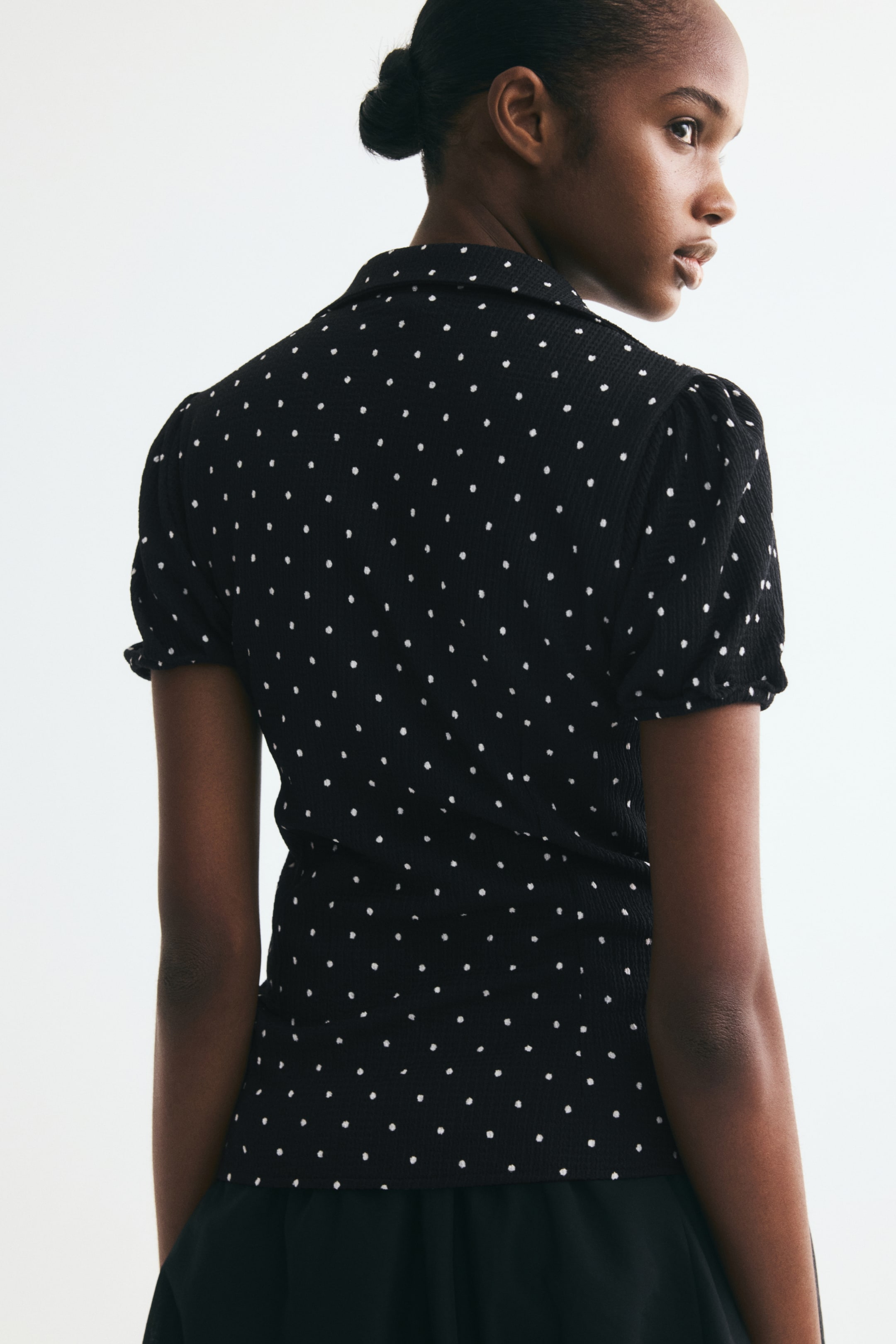 Puff-Sleeved Button-Front Top