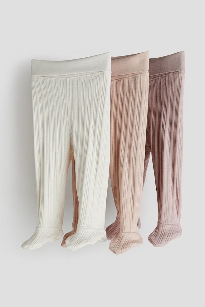 3-pack ribbed cotton leggings - Dusty pink/Beige/Light greige/Light beige/Powder pink/Cream/Blue/White/Green/dc - 1
