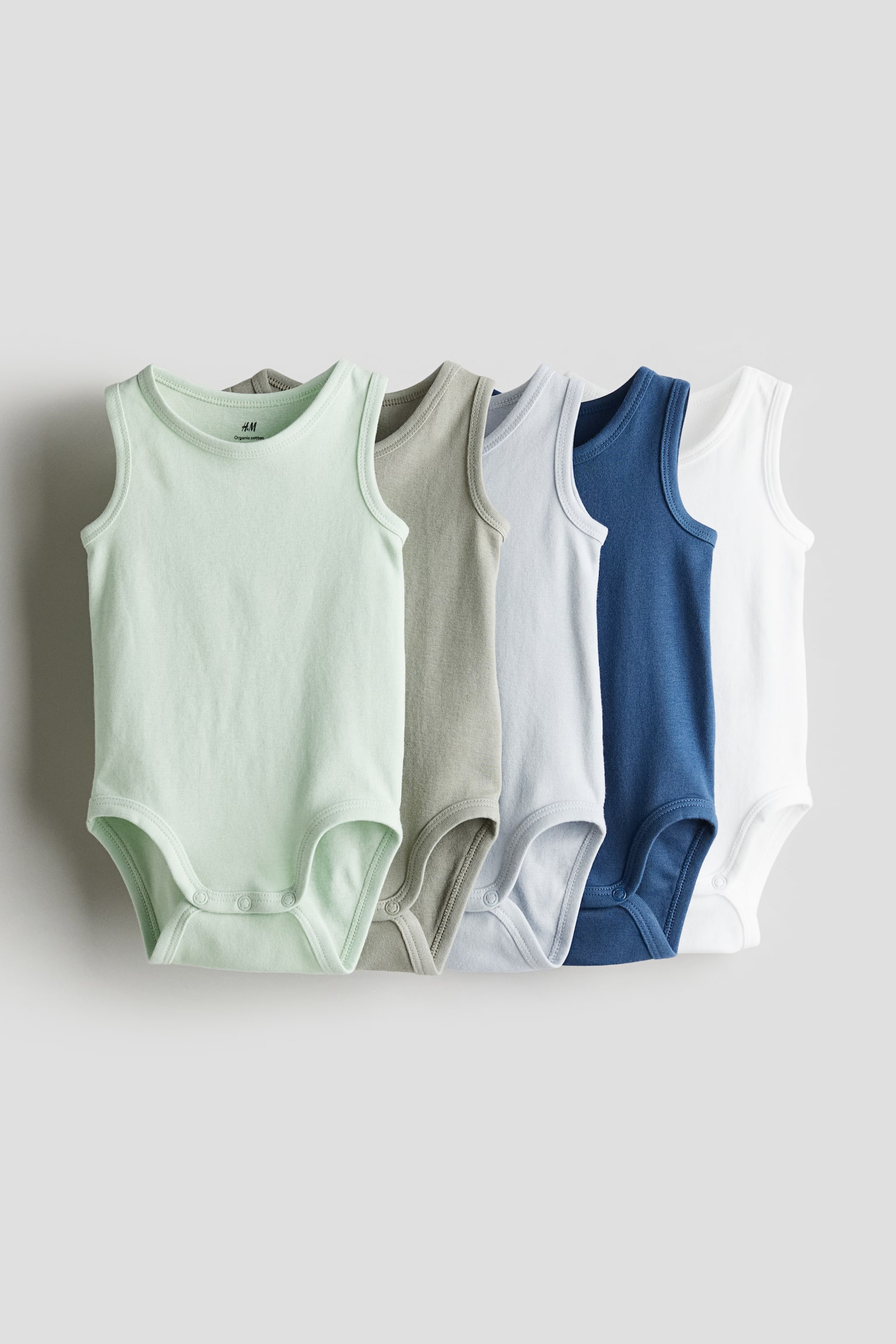 5-pack Cotton Bodysuits - Light green/Dusty blue/Light beige/Light grey marle/Light pink/Light grey marle/Dark blue/Light blue/White/Black/Grey/White/Dark blue/White/Light purple/Light green - 3