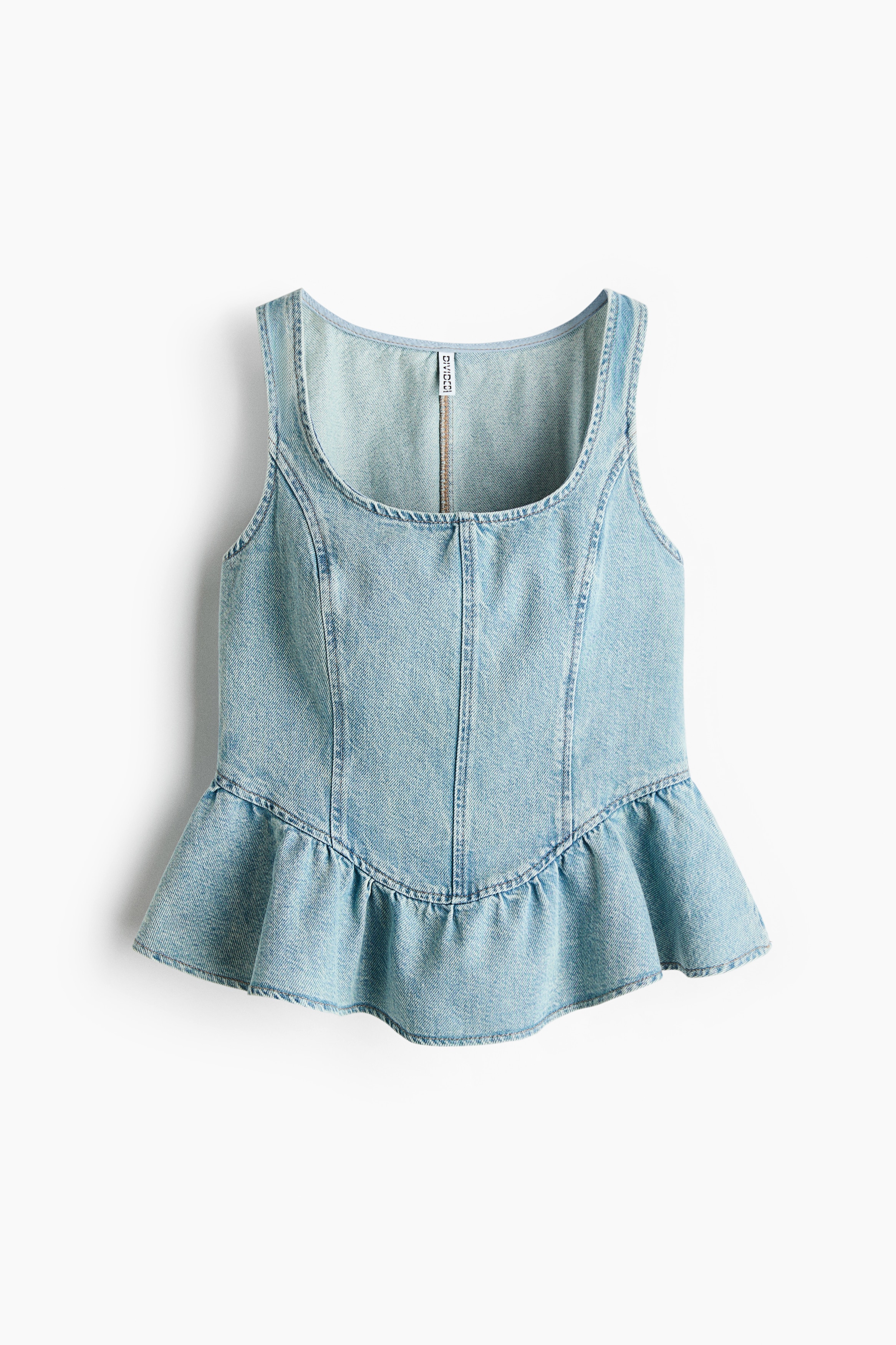 Top denim con peplum - Azul denim claro