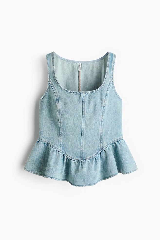 Denim peplum top - Light denim blue/Dark denim blue - 1